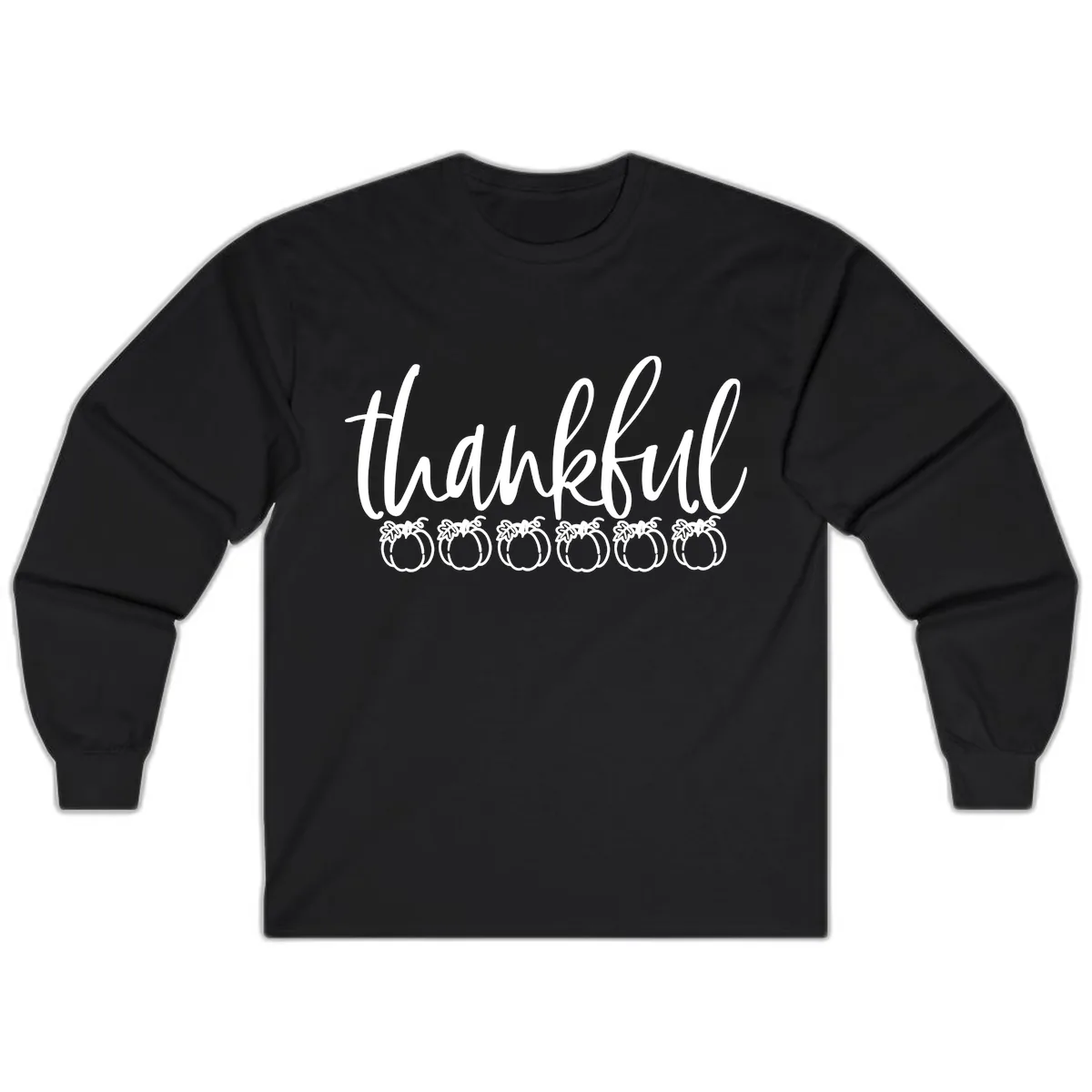 Thankful Pumpkins Thanksgiving Typography Long Sleeve in Black