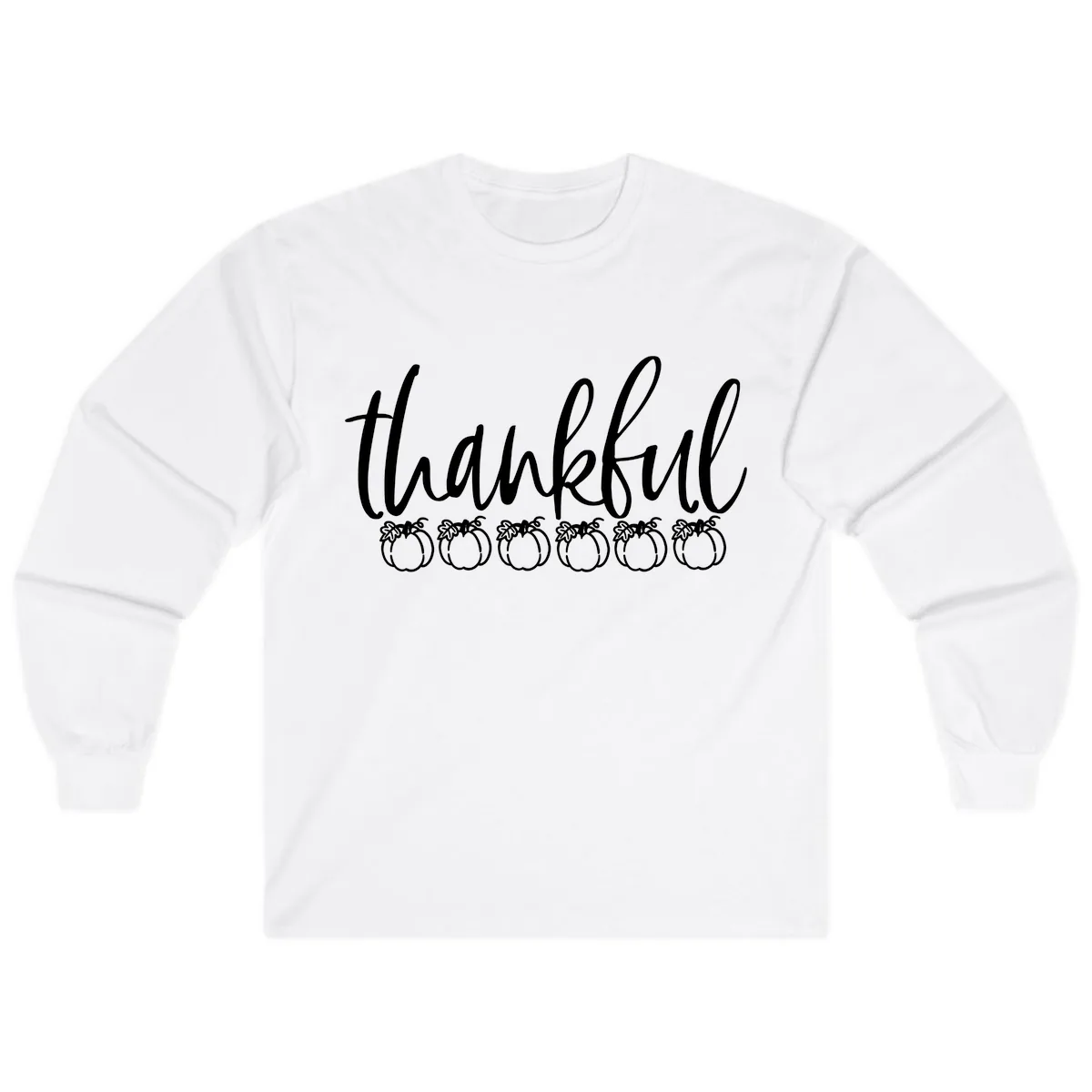 Thankful Pumpkins Thanksgiving Typography Long Sleeve in White