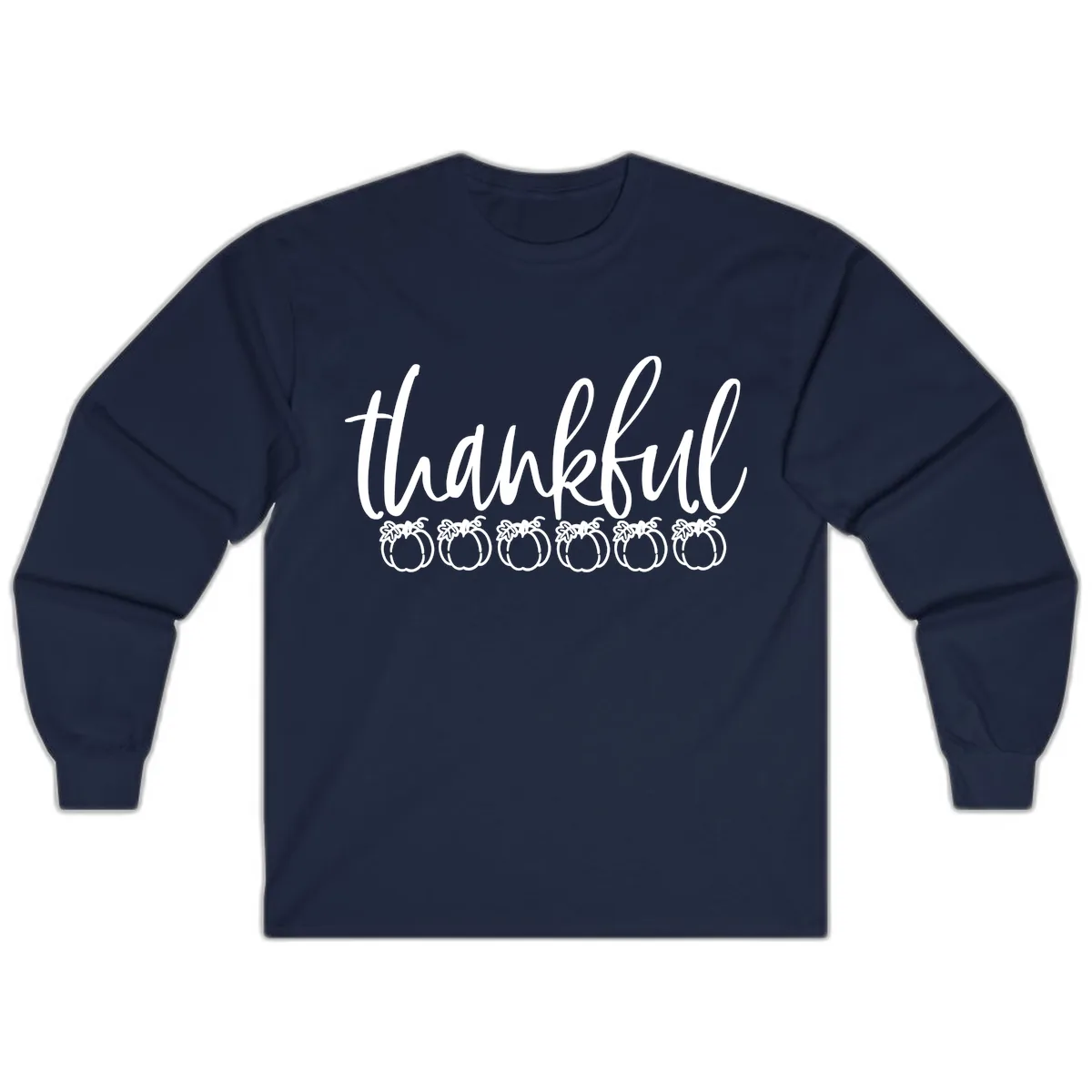 Thankful Pumpkins Thanksgiving Typography Long Sleeve in Navy