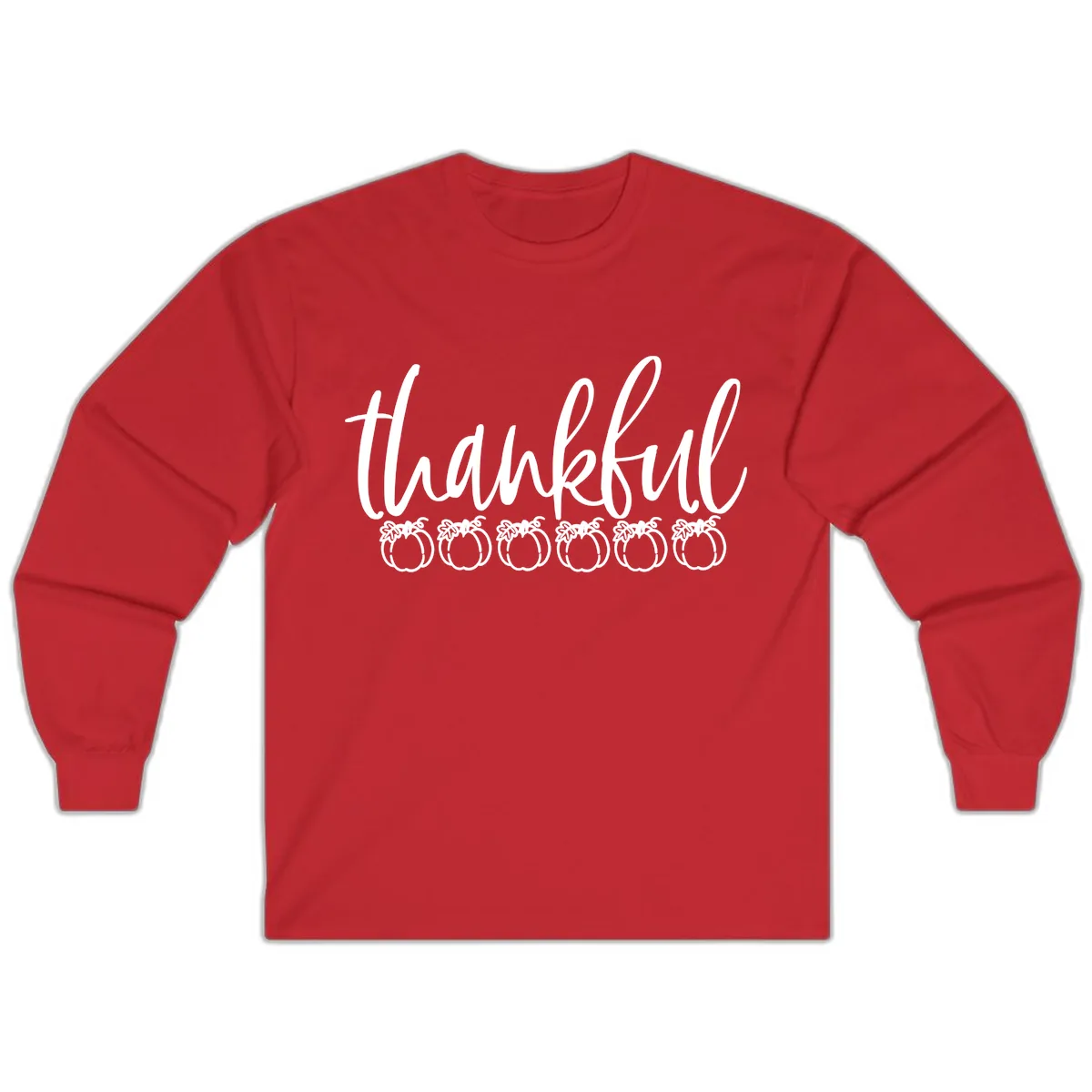 Thankful Pumpkins Thanksgiving Typography Long Sleeve in Red
