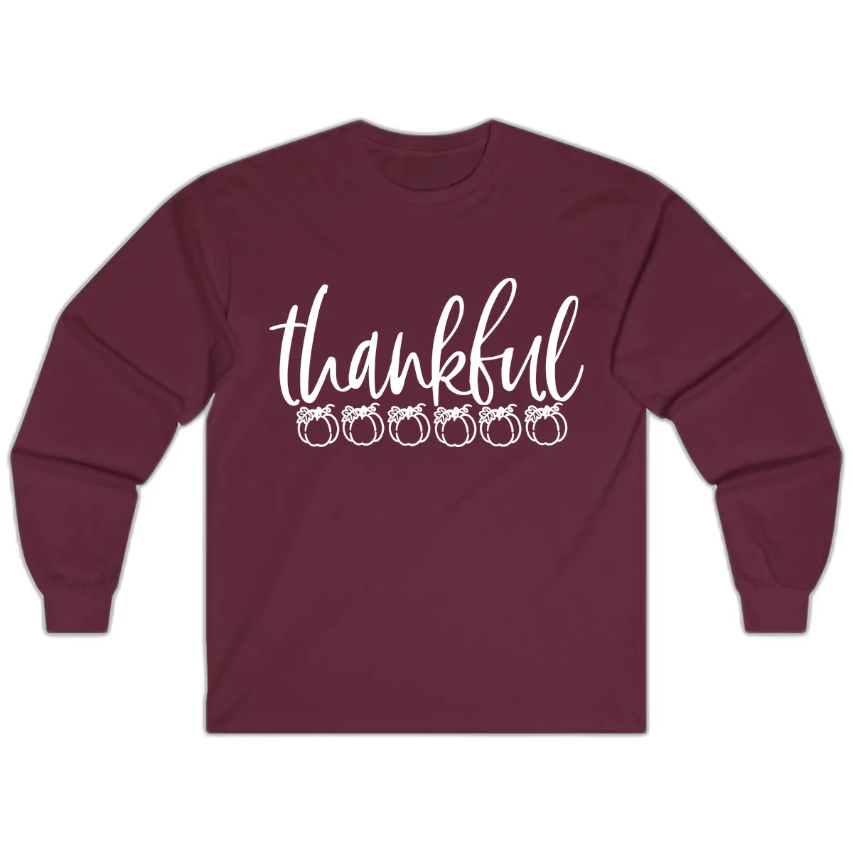 Thankful Pumpkins Thanksgiving Typography Long Sleeve in Maroon