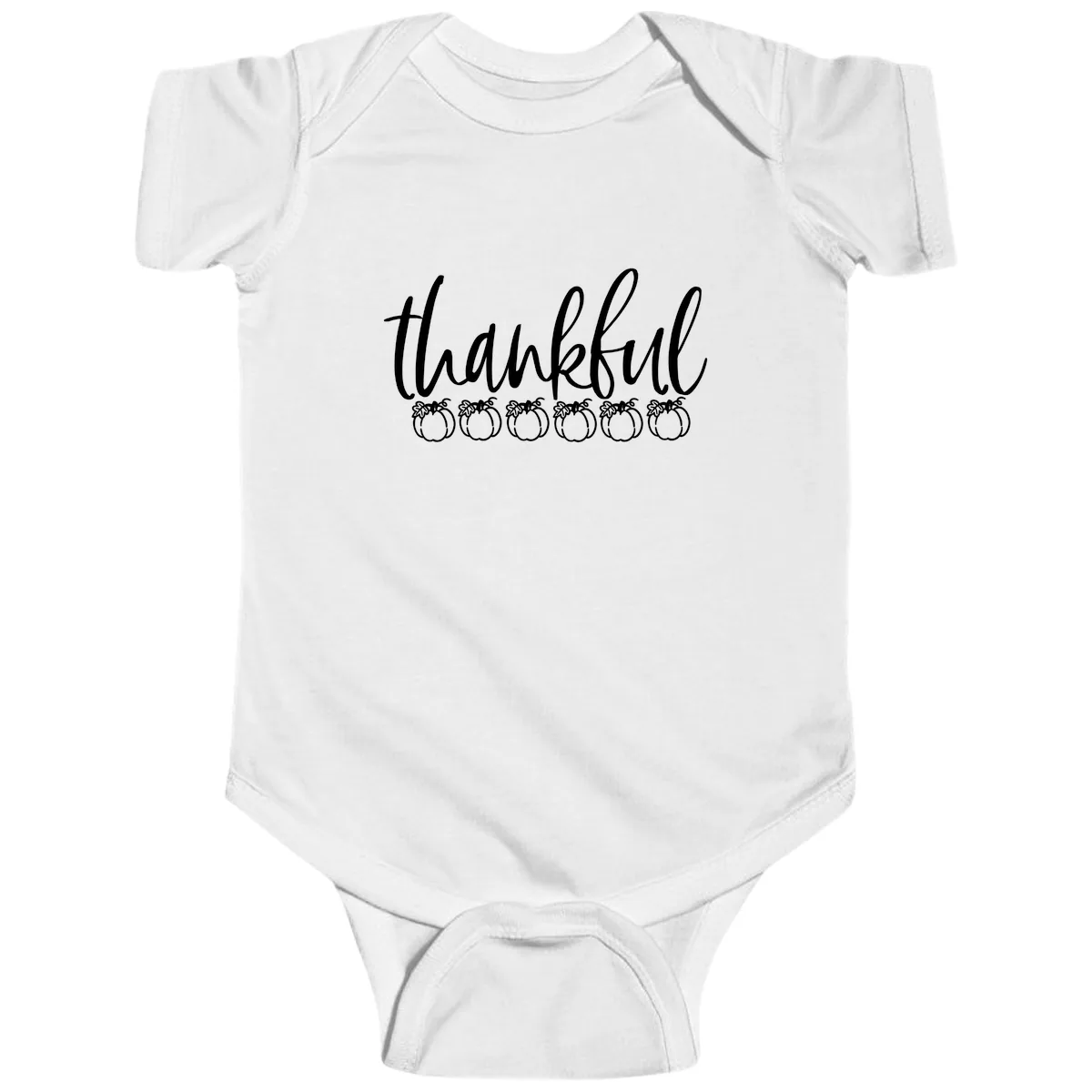 Thankful Pumpkins Thanksgiving Typography Baby Onesie in White