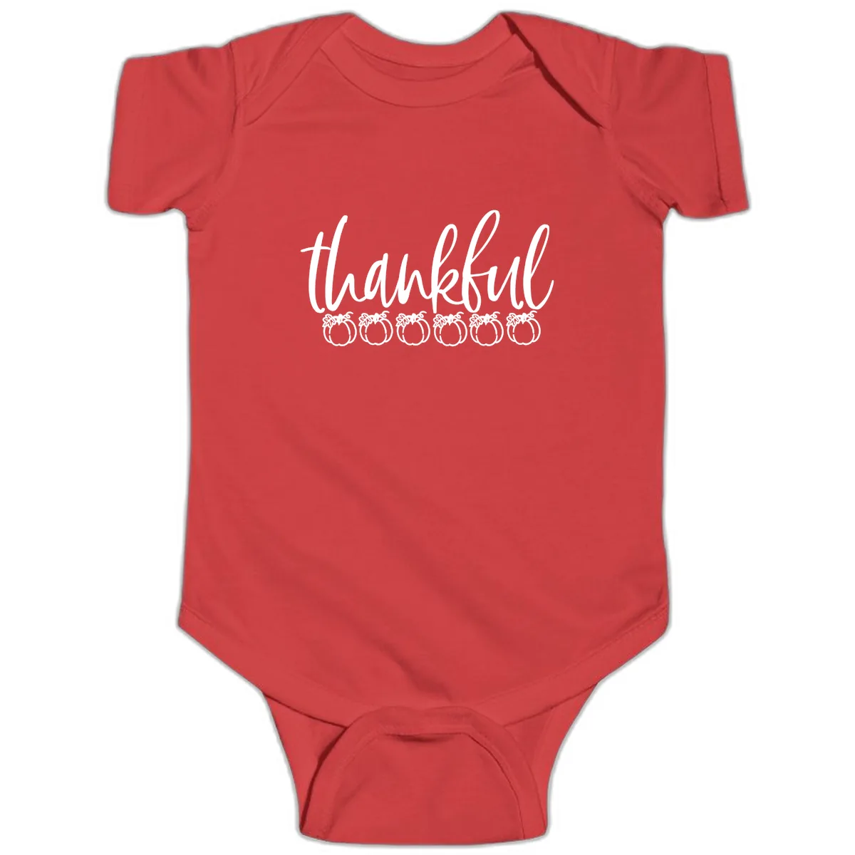 Thankful Pumpkins Thanksgiving Typography Baby Onesie in Red