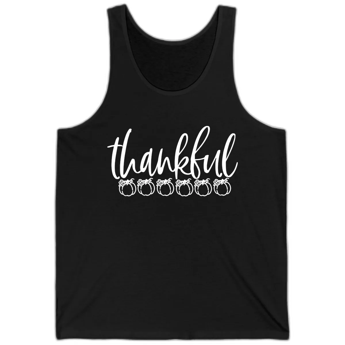 Thankful Pumpkins Thanksgiving Typography Tank in Black