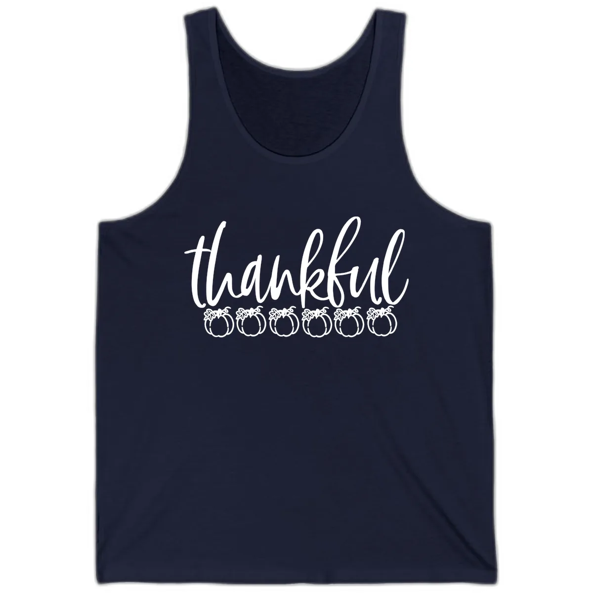 Thankful Pumpkins Thanksgiving Typography Tank in Navy