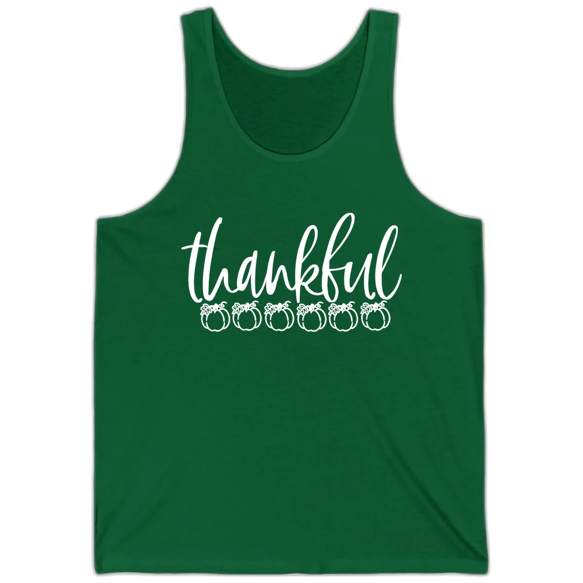 Thankful Pumpkins Thanksgiving Typography Tank in Kelly
