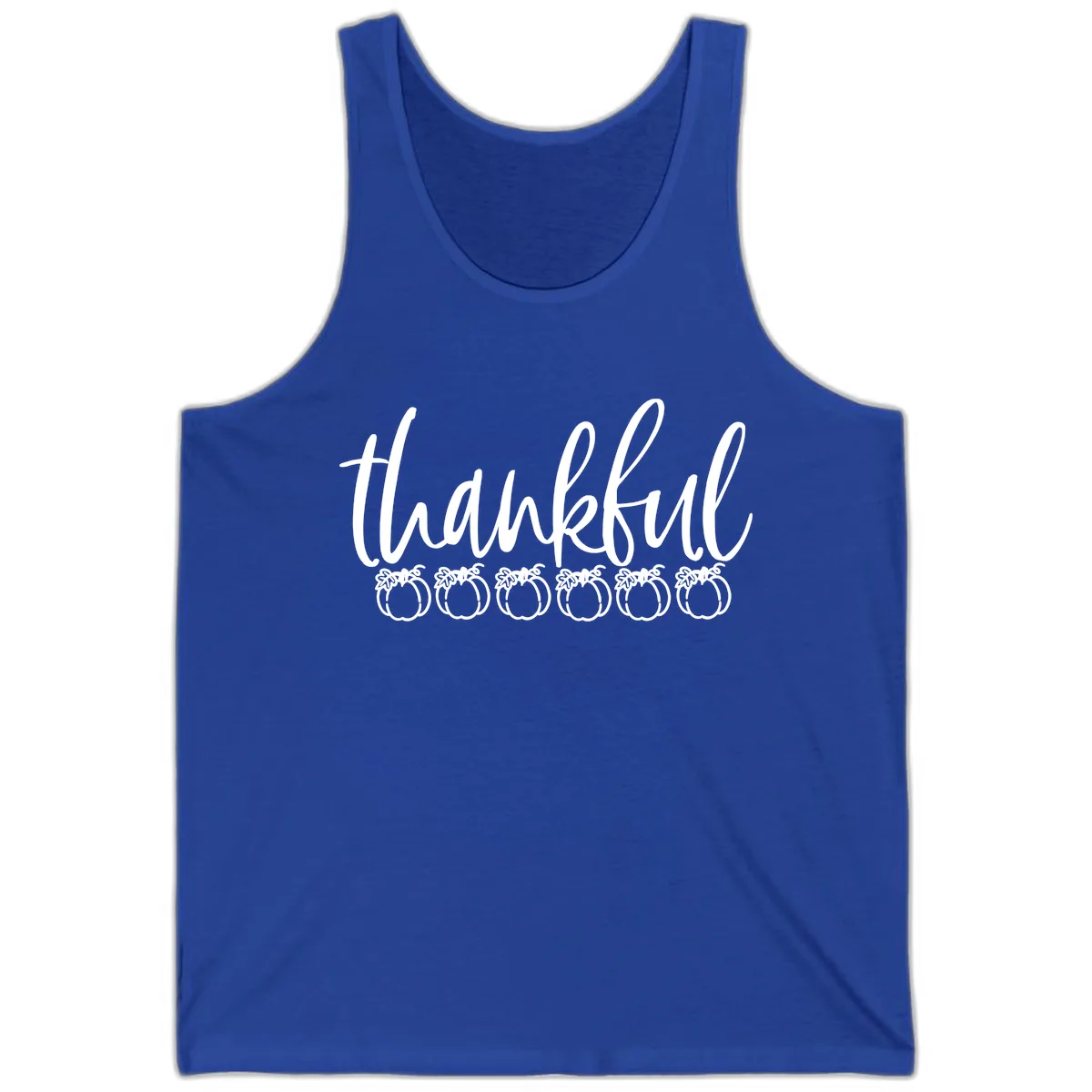 Thankful Pumpkins Thanksgiving Typography Tank in True Royal