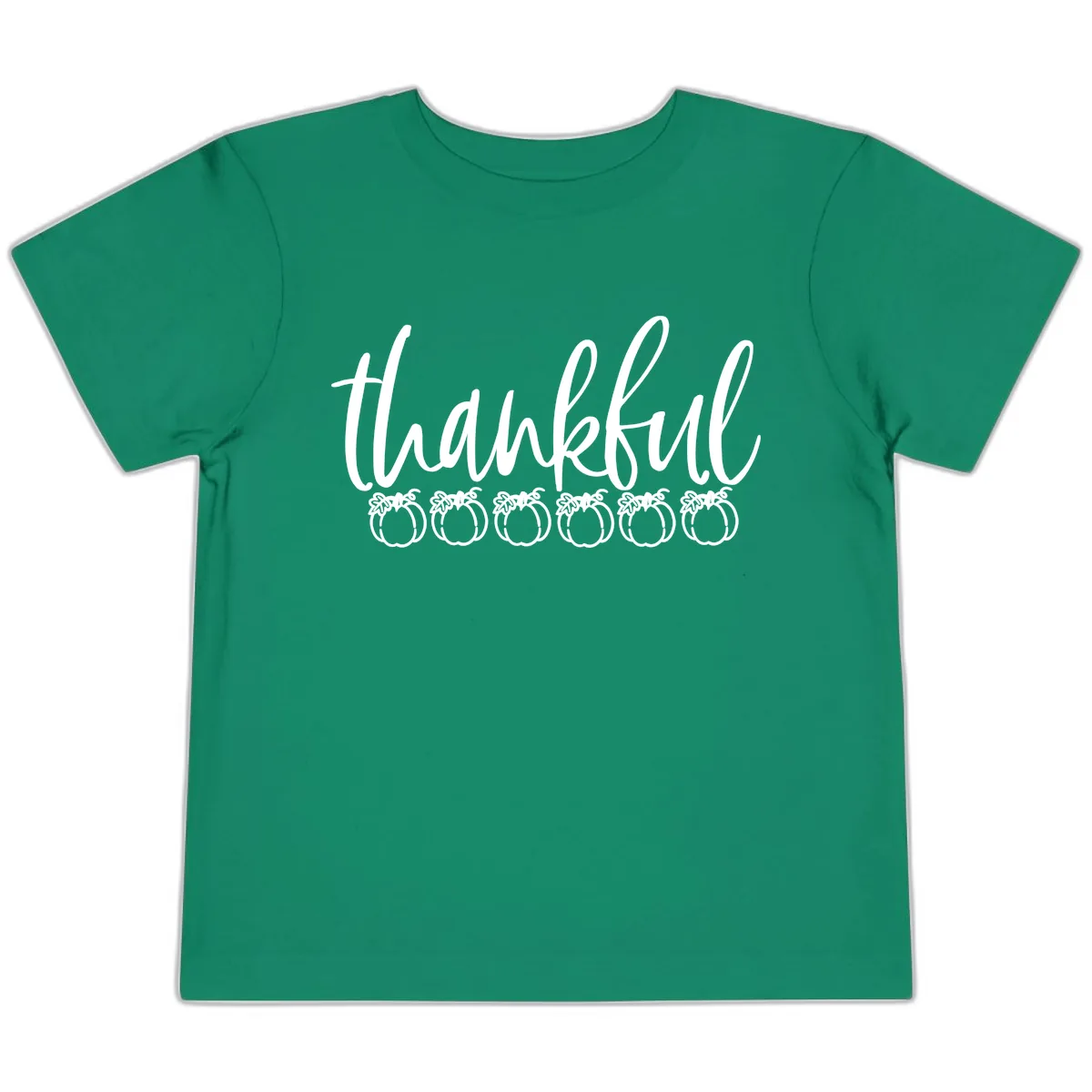 Thankful Pumpkins Thanksgiving Typography Toddler T-Shirt in Kelly