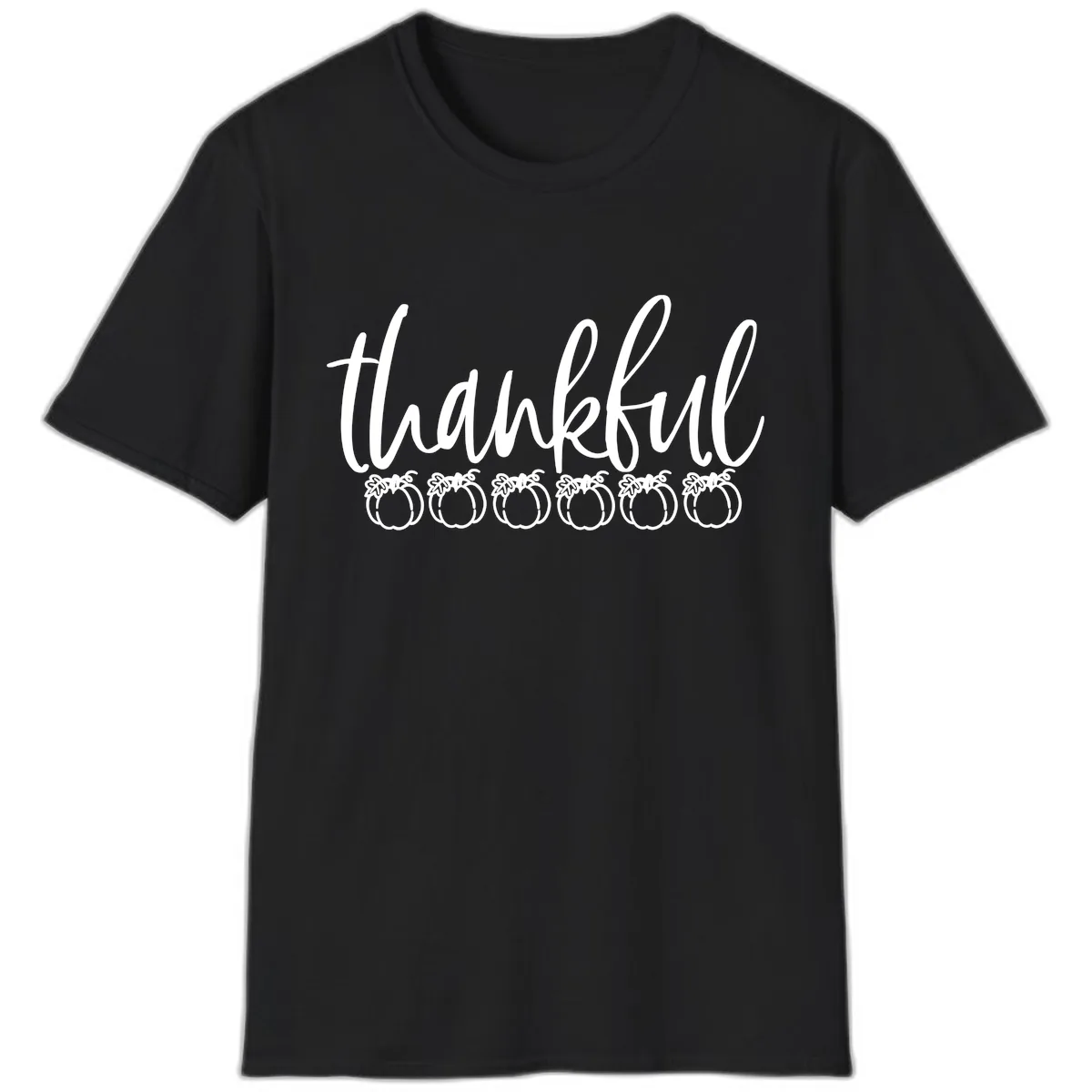 Thankful Pumpkins Thanksgiving Typography T-Shirt in Black
