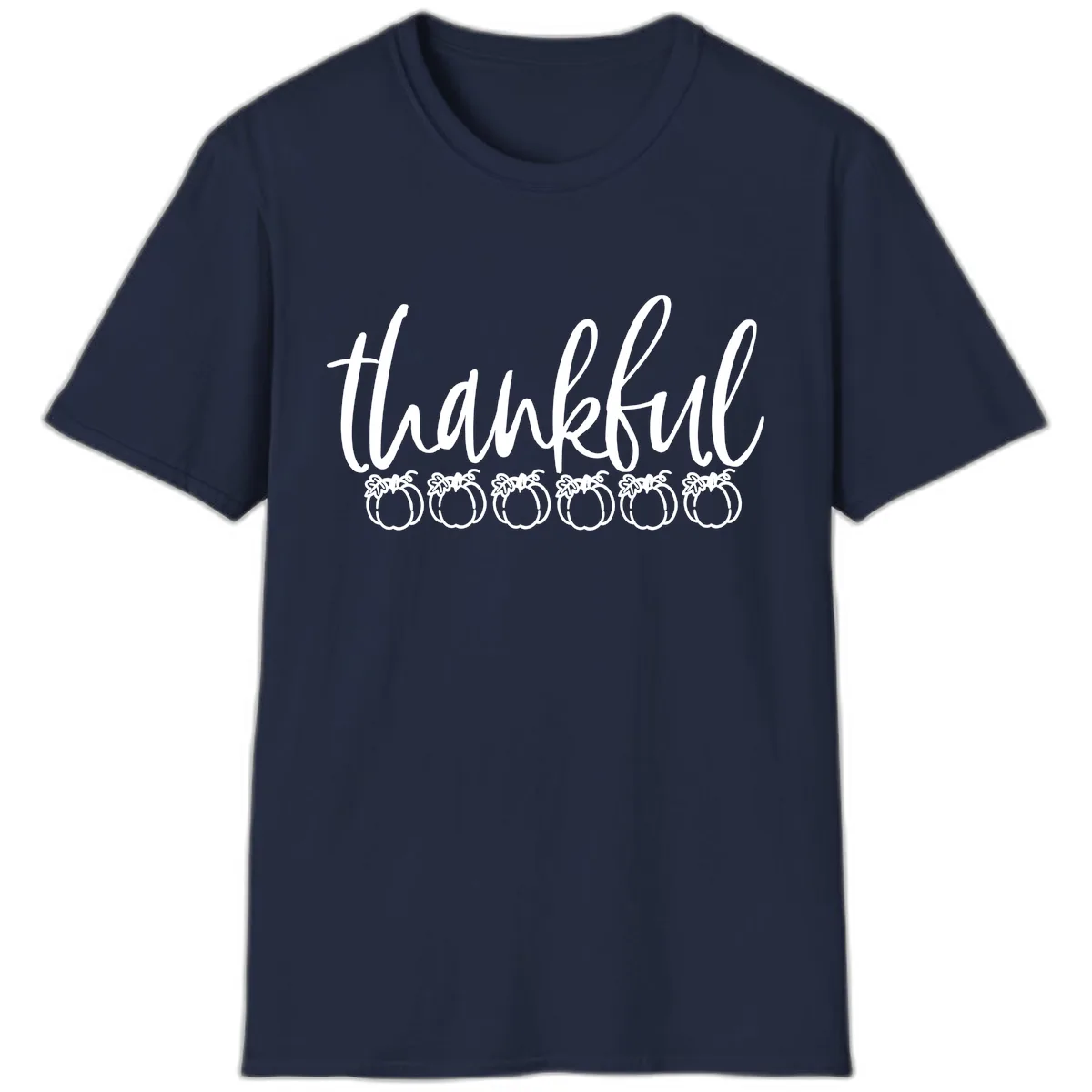 Thankful Pumpkins Thanksgiving Typography T-Shirt in Navy