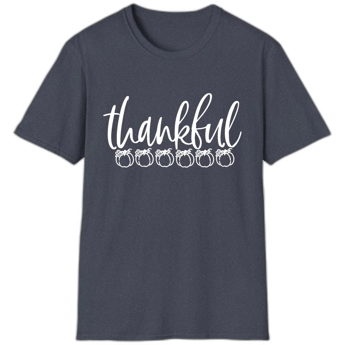 Thankful Pumpkins Thanksgiving Typography T-Shirt in Heather Navy
