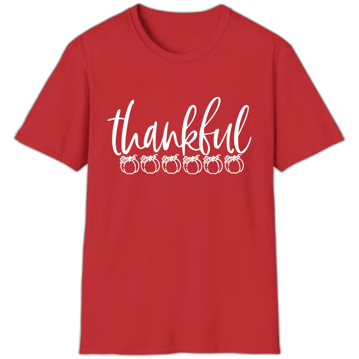 Thankful Pumpkins Thanksgiving Typography T-Shirt in Red
