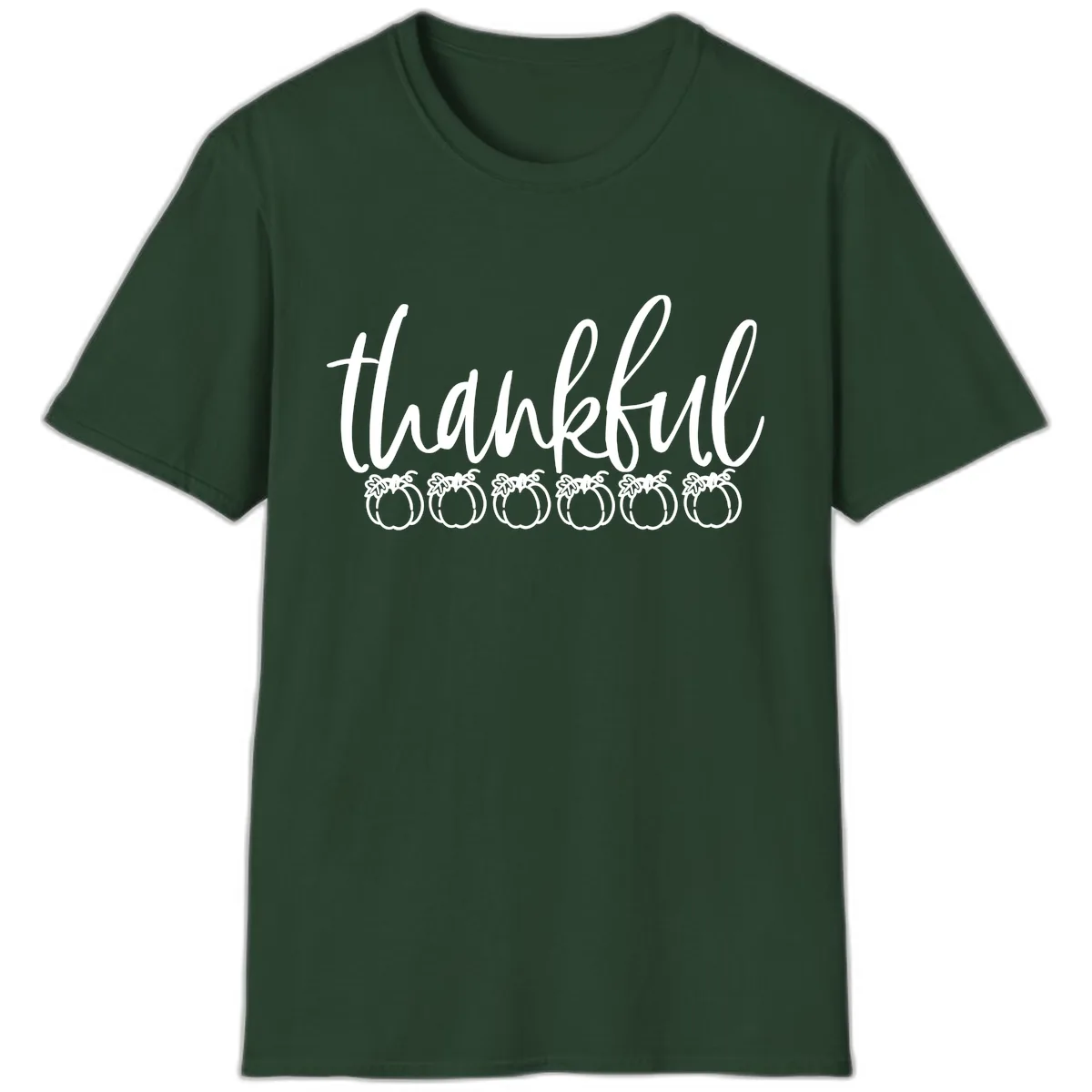 Thankful Pumpkins Thanksgiving Typography T-Shirt in Forest Green