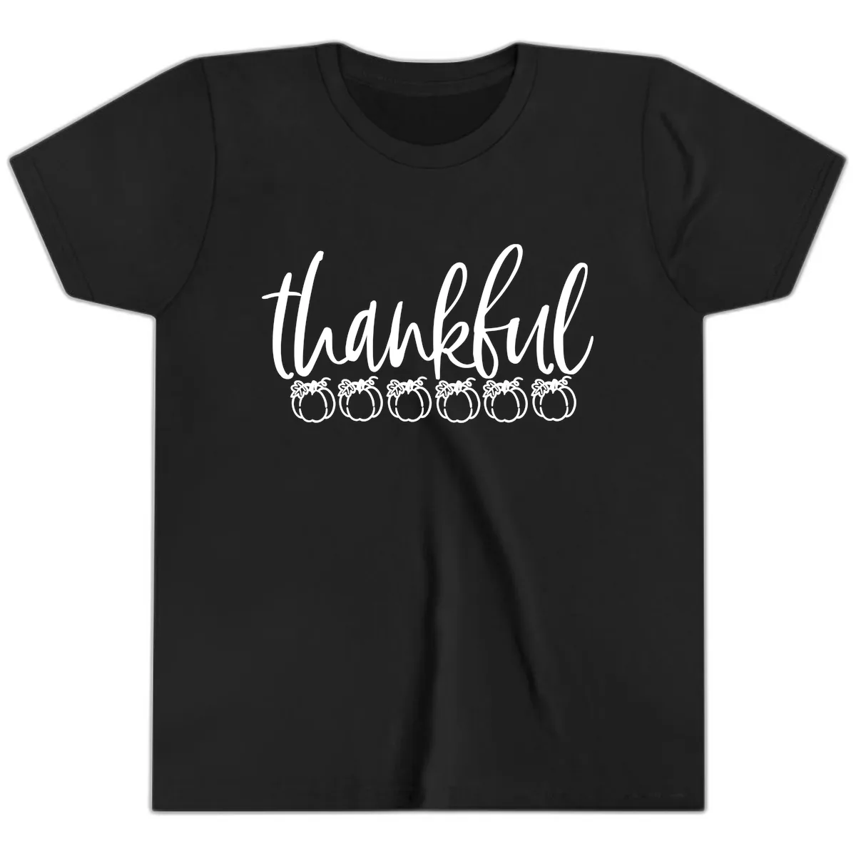 Thankful Pumpkins Thanksgiving Typography Youth T-Shirt in Black
