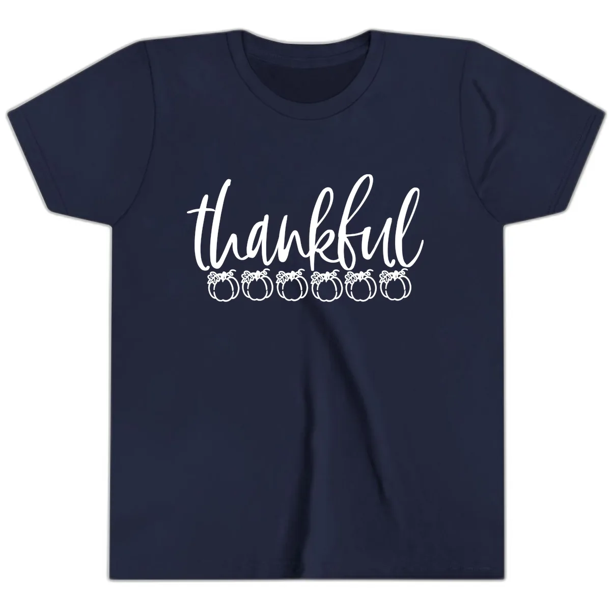 Thankful Pumpkins Thanksgiving Typography Youth T-Shirt in Navy