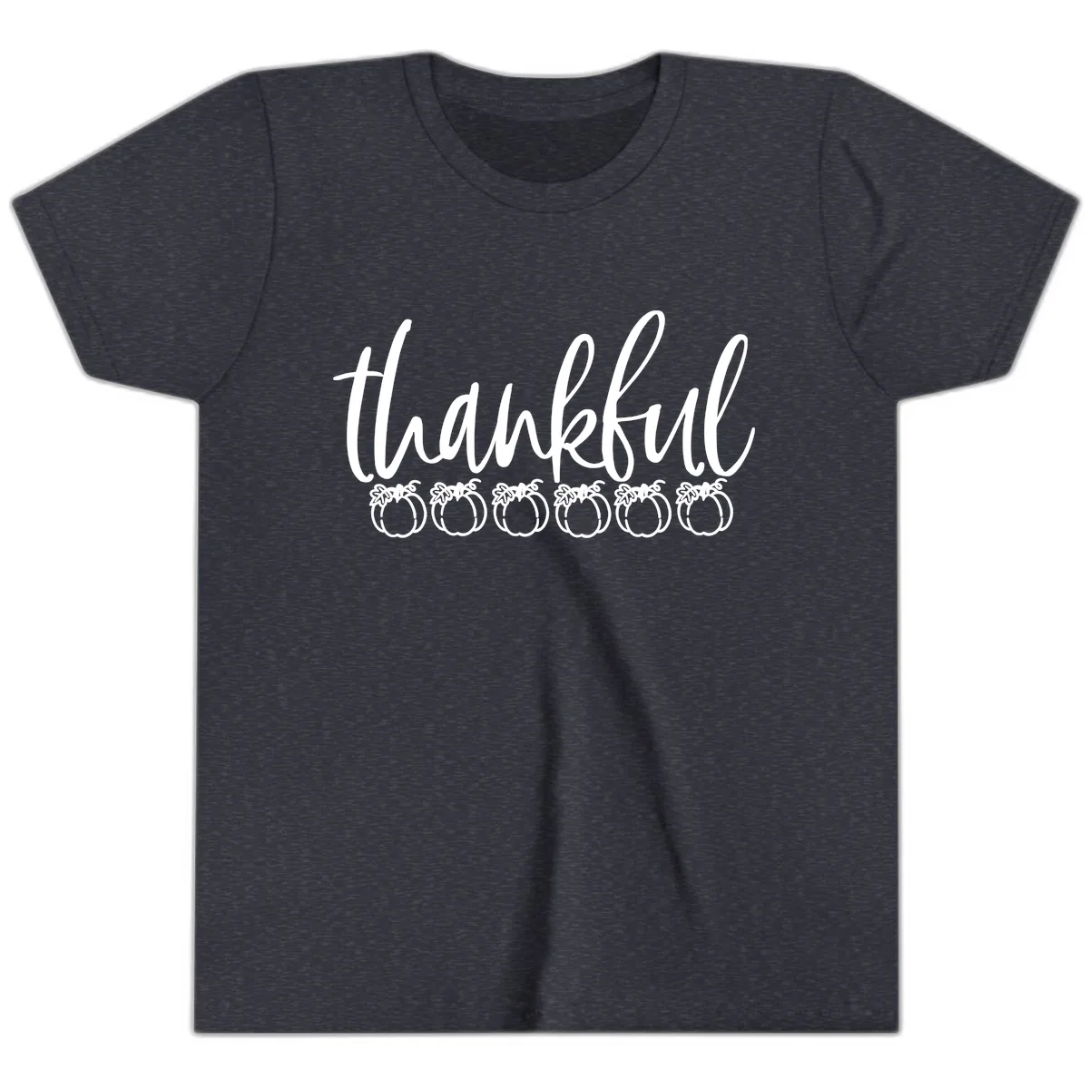Thankful Pumpkins Thanksgiving Typography Youth T-Shirt in Heather Navy