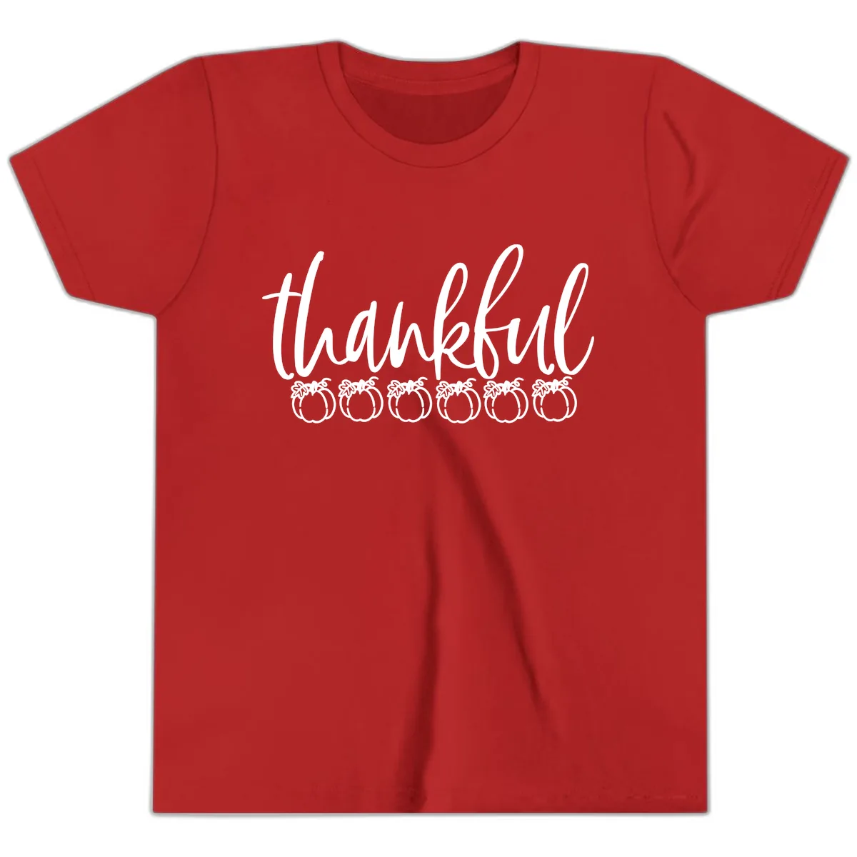 Thankful Pumpkins Thanksgiving Typography Youth T-Shirt in Red