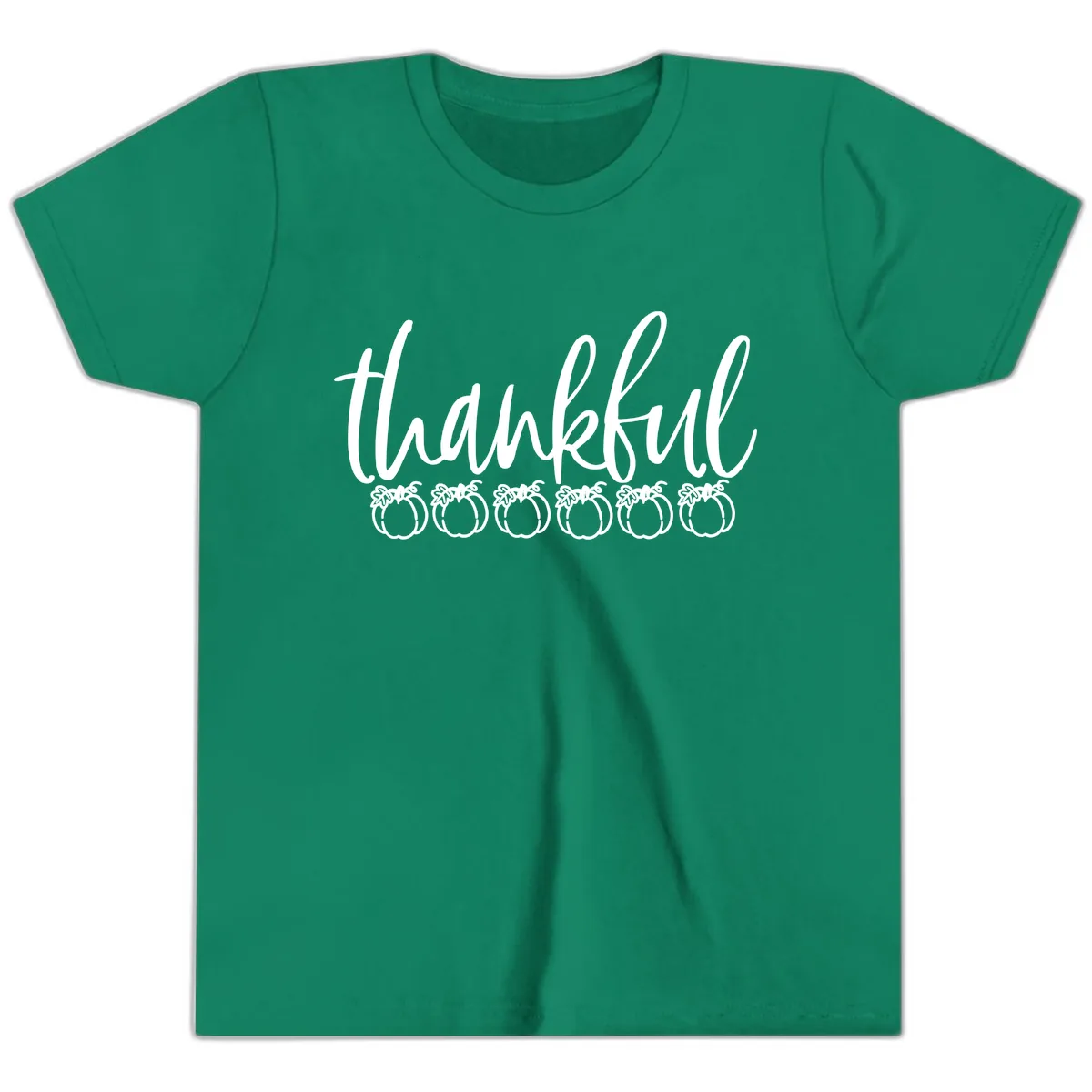 Thankful Pumpkins Thanksgiving Typography Youth T-Shirt in Kelly