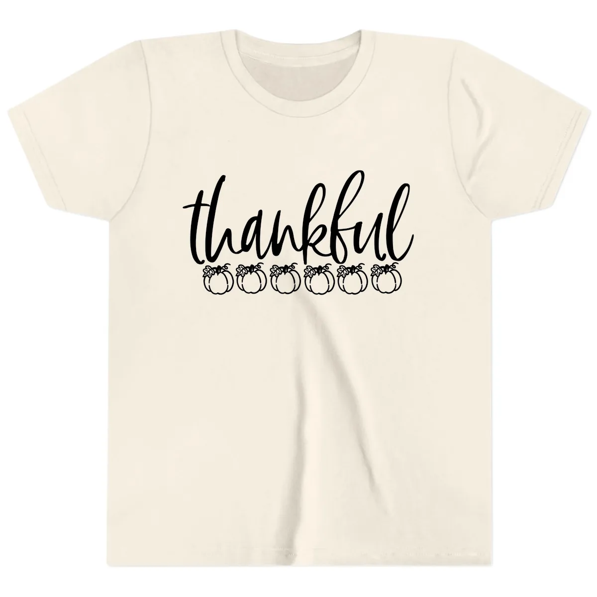 Thankful Pumpkins Thanksgiving Typography Youth T-Shirt in Natural