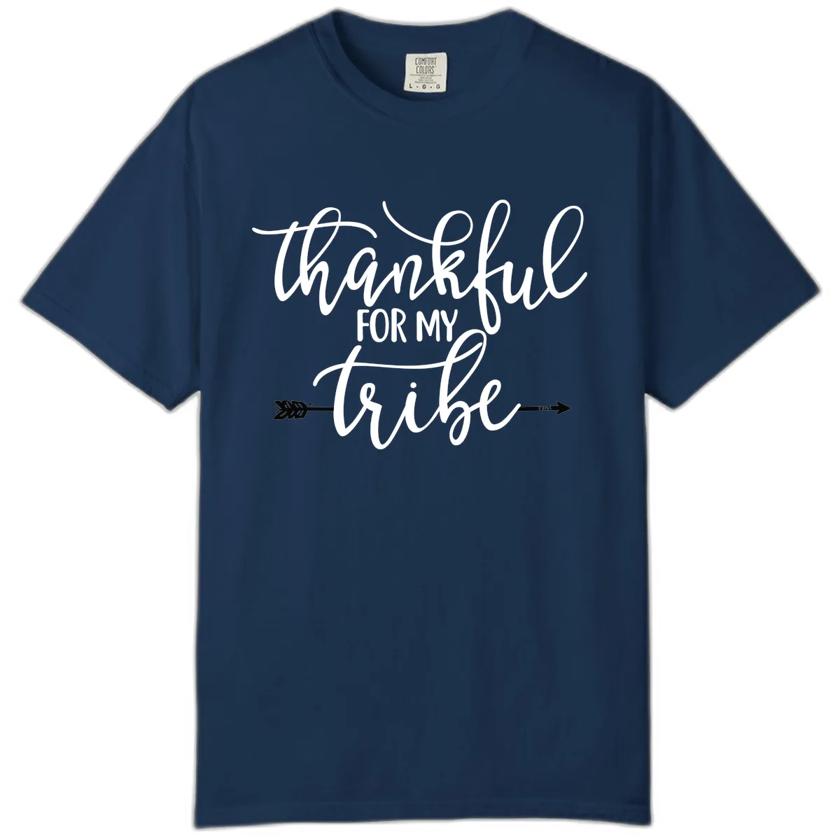 Thankful For My Tribe Typography Design Comfort Color in Navy