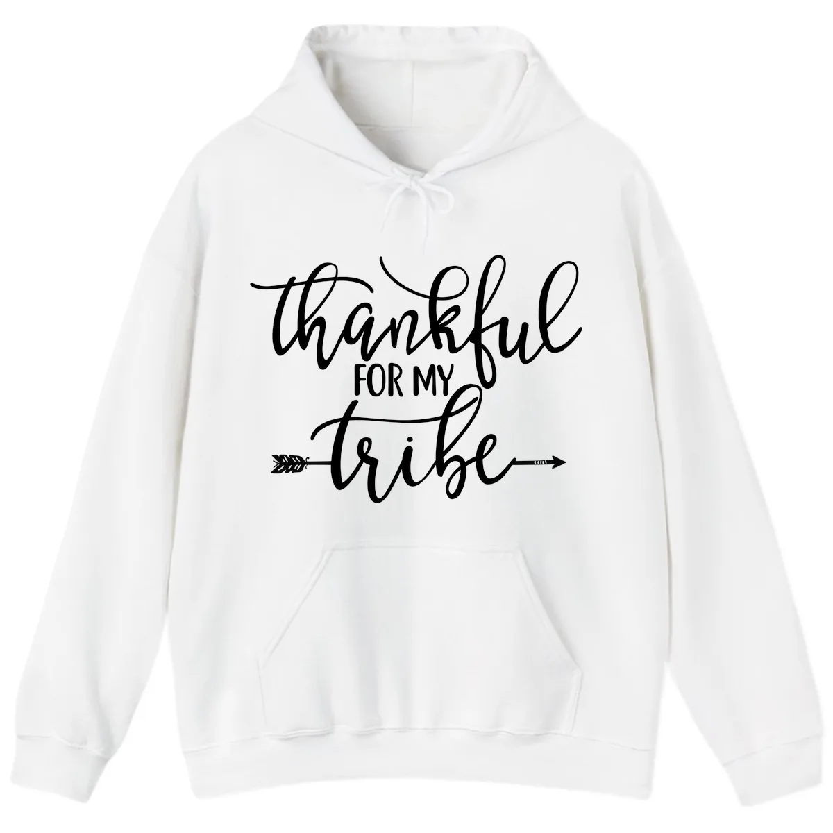Thankful For My Tribe Typography Design Hoodie in White