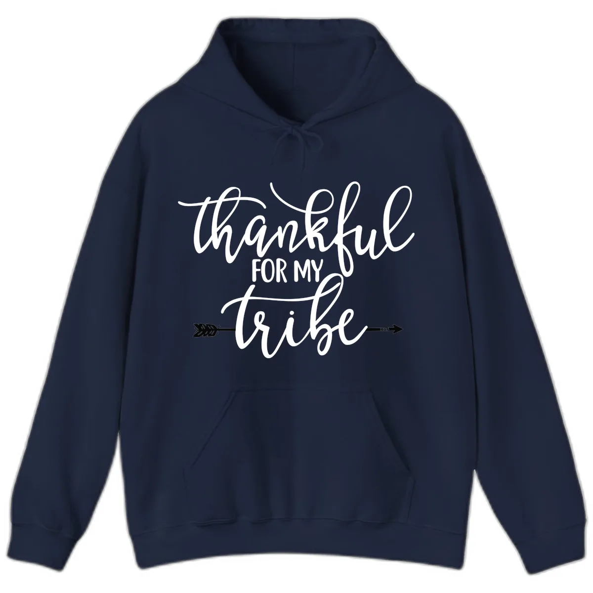 Thankful For My Tribe Typography Design Hoodie in Navy