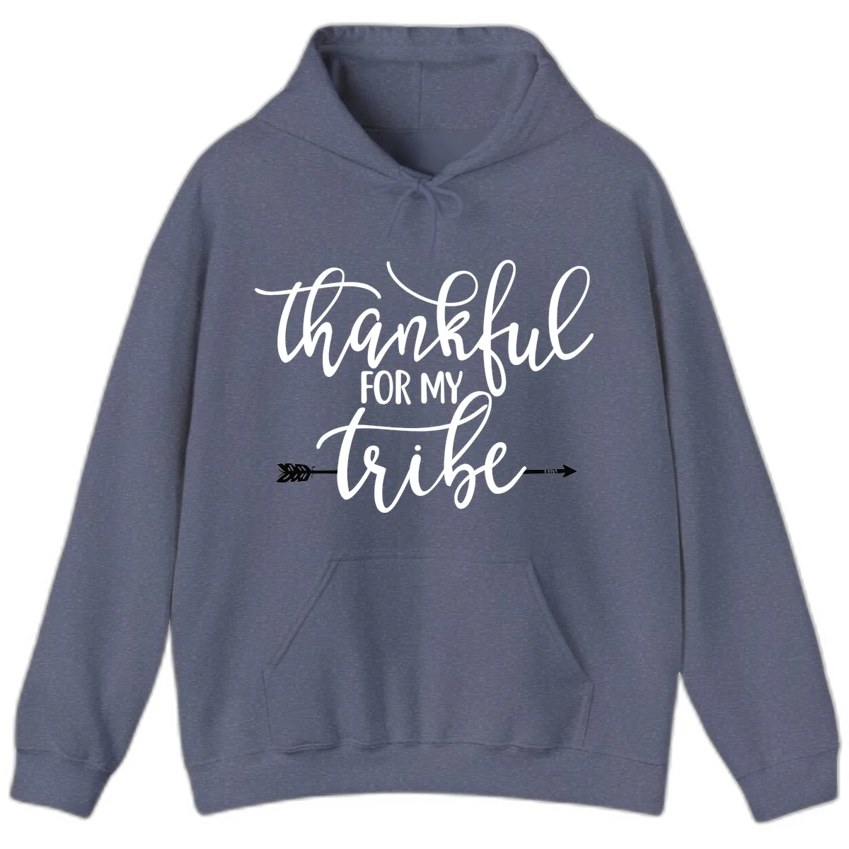 Thankful For My Tribe Typography Design Hoodie in Heather Navy