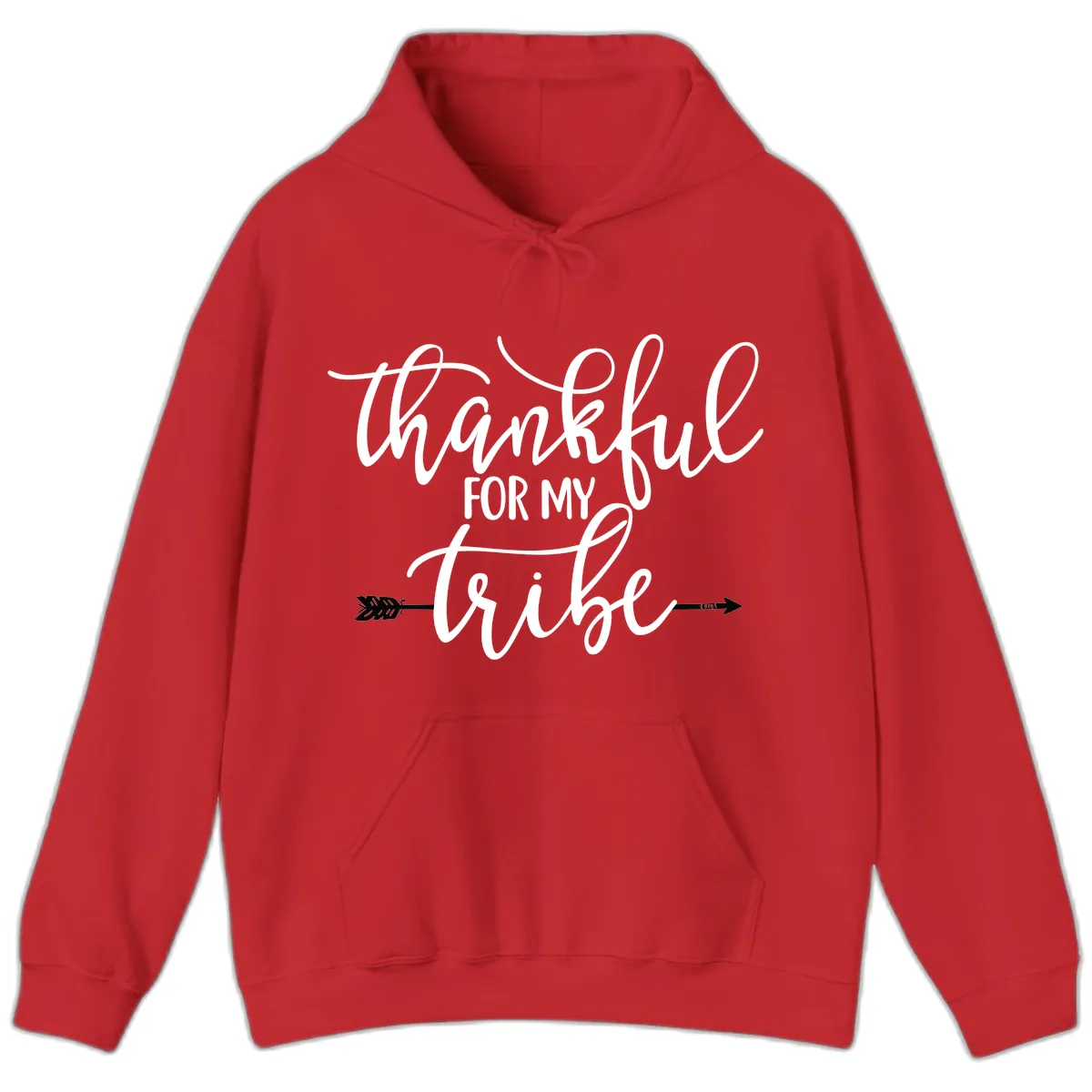 Thankful For My Tribe Typography Design Hoodie in Red