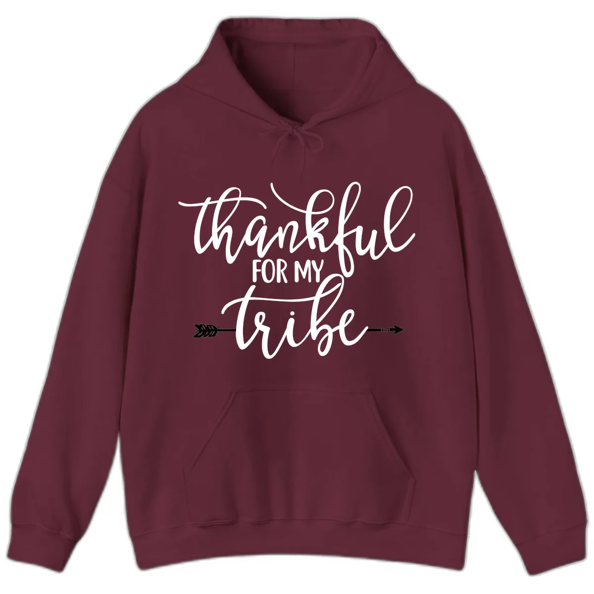 Thankful For My Tribe Typography Design Hoodie in Maroon