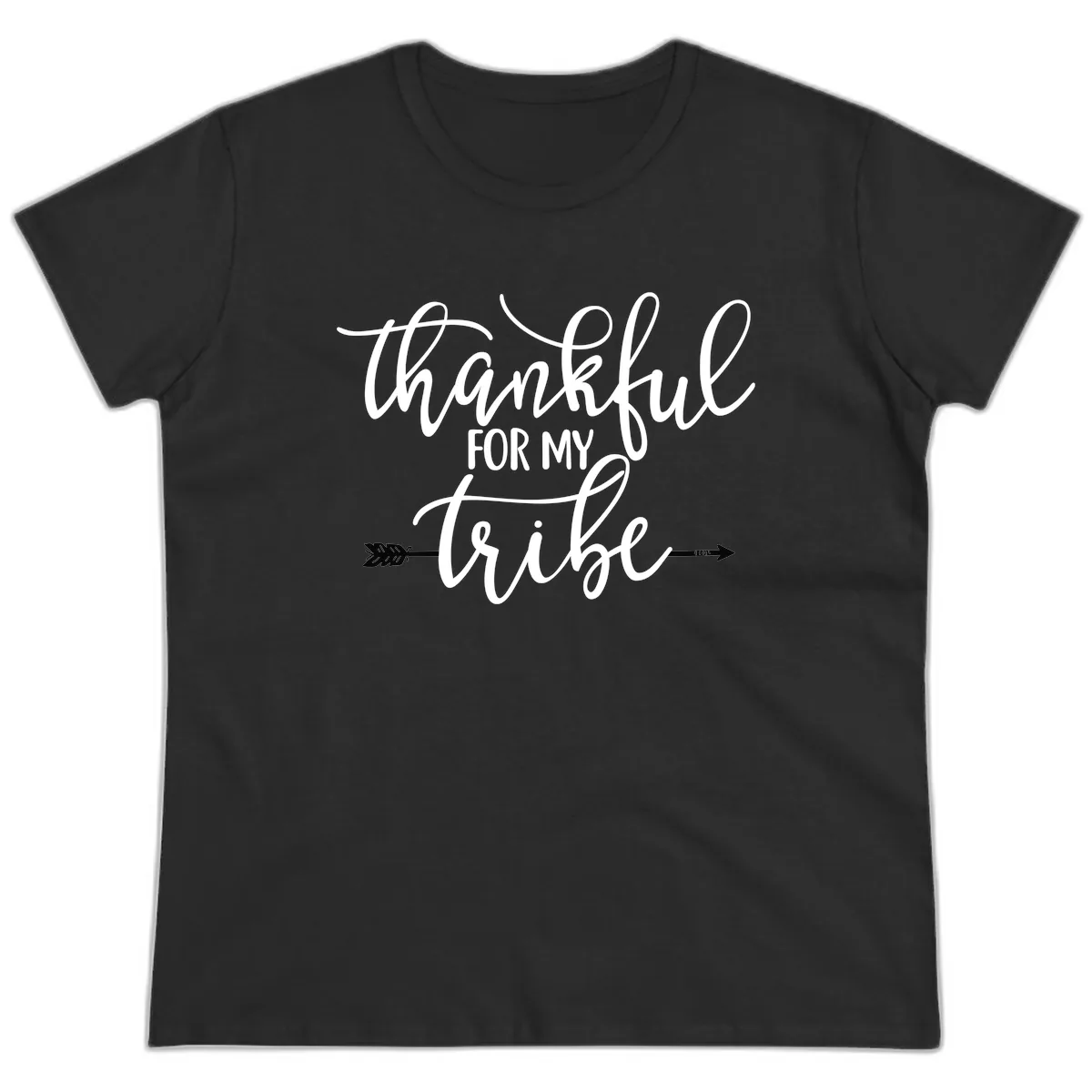 Thankful For My Tribe Typography Design Ladies Tee in Black