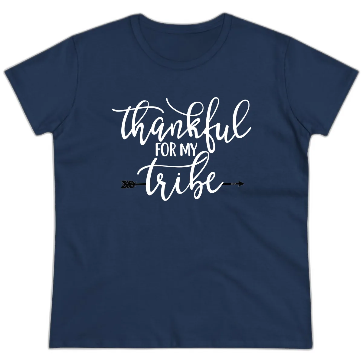 Thankful For My Tribe Typography Design Ladies Tee in Navy