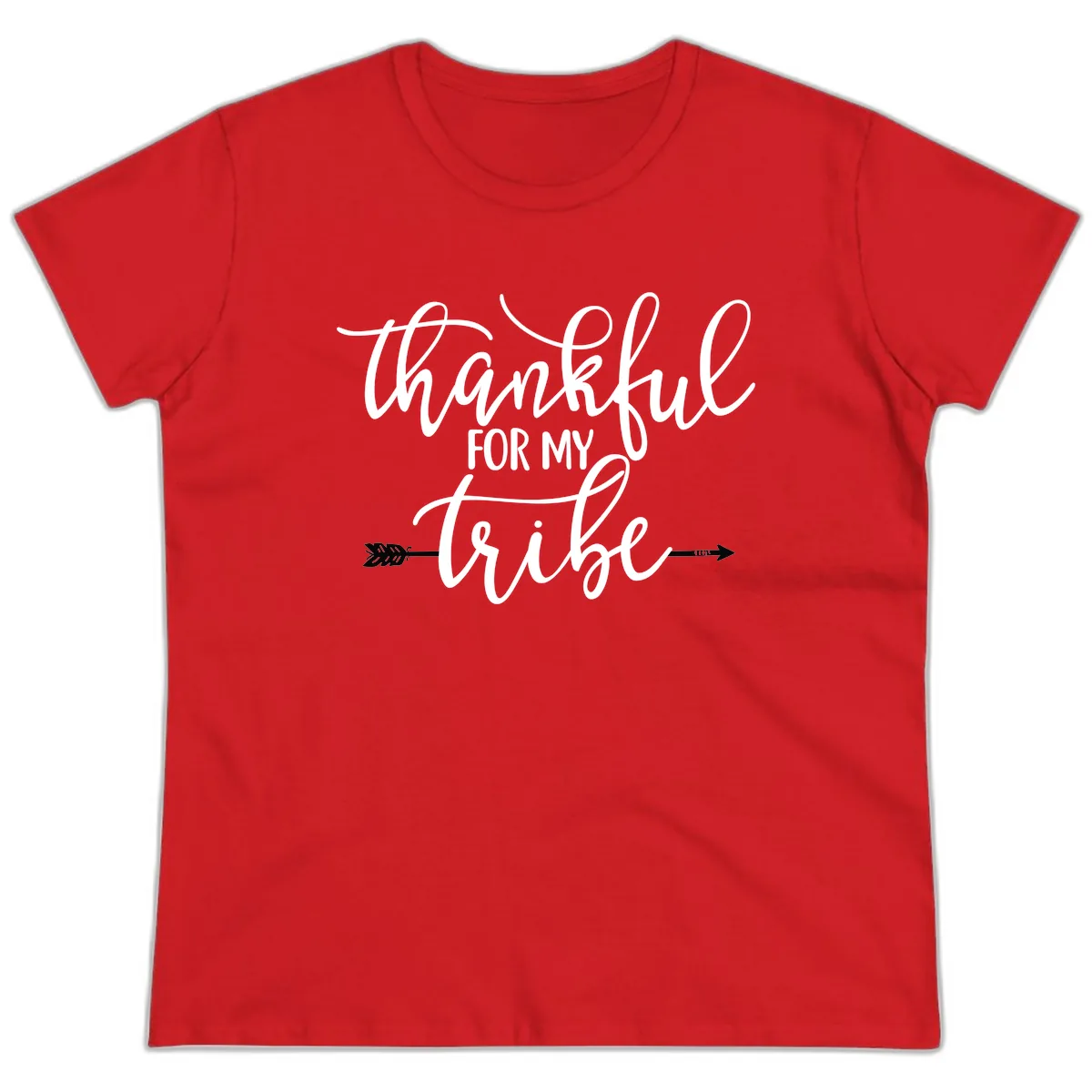 Thankful For My Tribe Typography Design Ladies Tee in Red