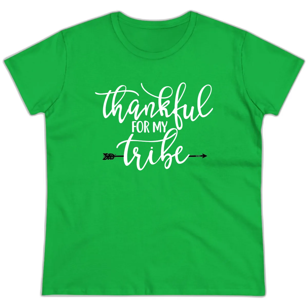 Thankful For My Tribe Typography Design Ladies Tee in Irish Green