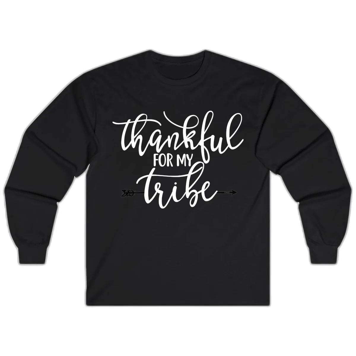 Thankful For My Tribe Typography Design Long Sleeve in Black