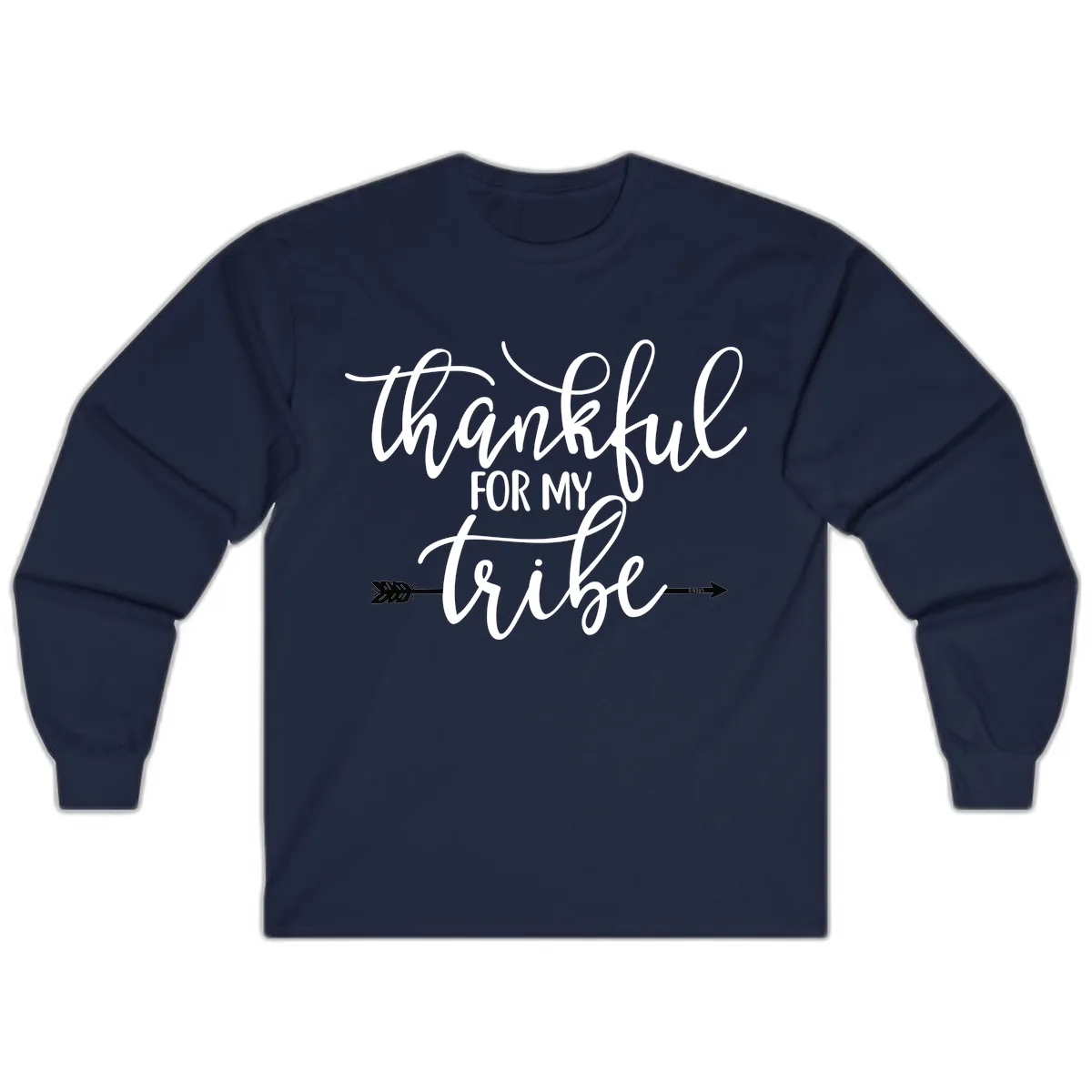 Thankful For My Tribe Typography Design Long Sleeve in Navy