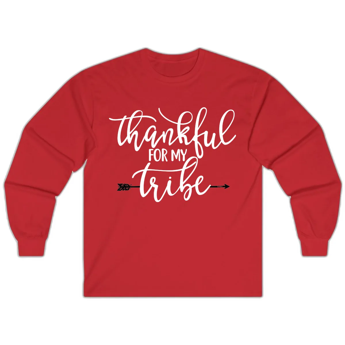 Thankful For My Tribe Typography Design Long Sleeve in Red