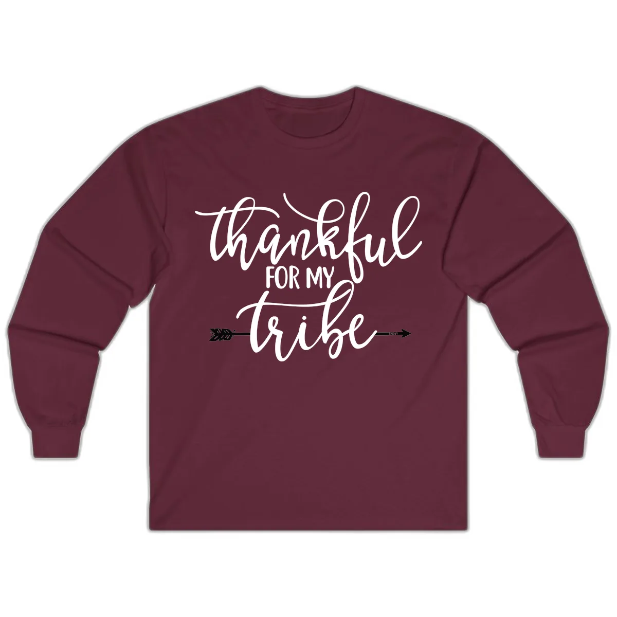 Thankful For My Tribe Typography Design Long Sleeve in Maroon
