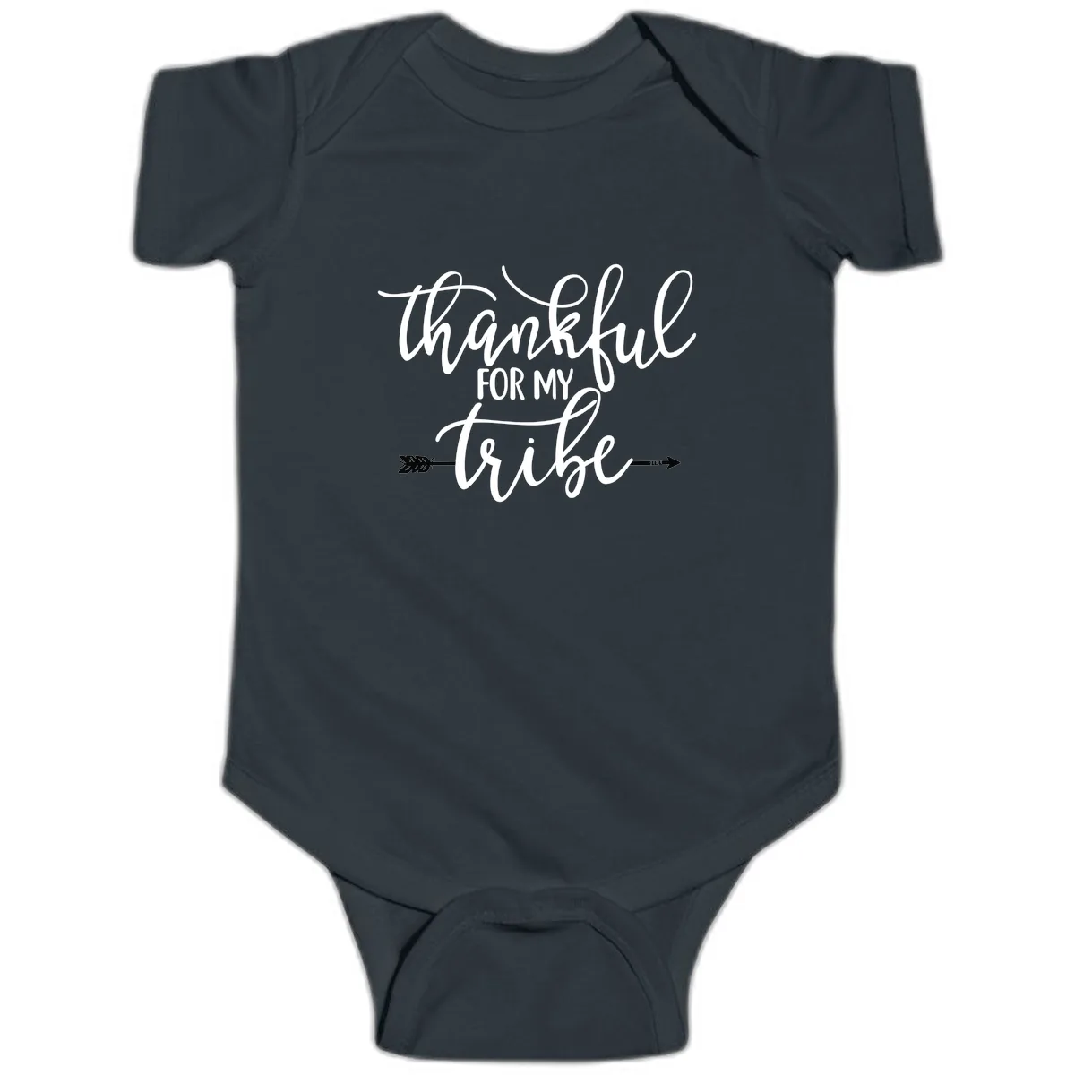 Thankful For My Tribe Typography Design Baby Onesie in Black