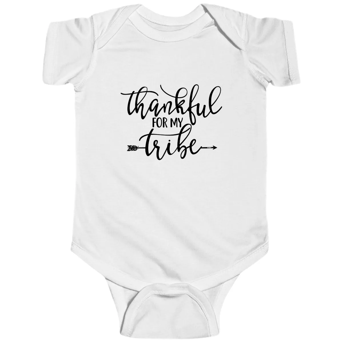 Thankful For My Tribe Typography Design Baby Onesie in White