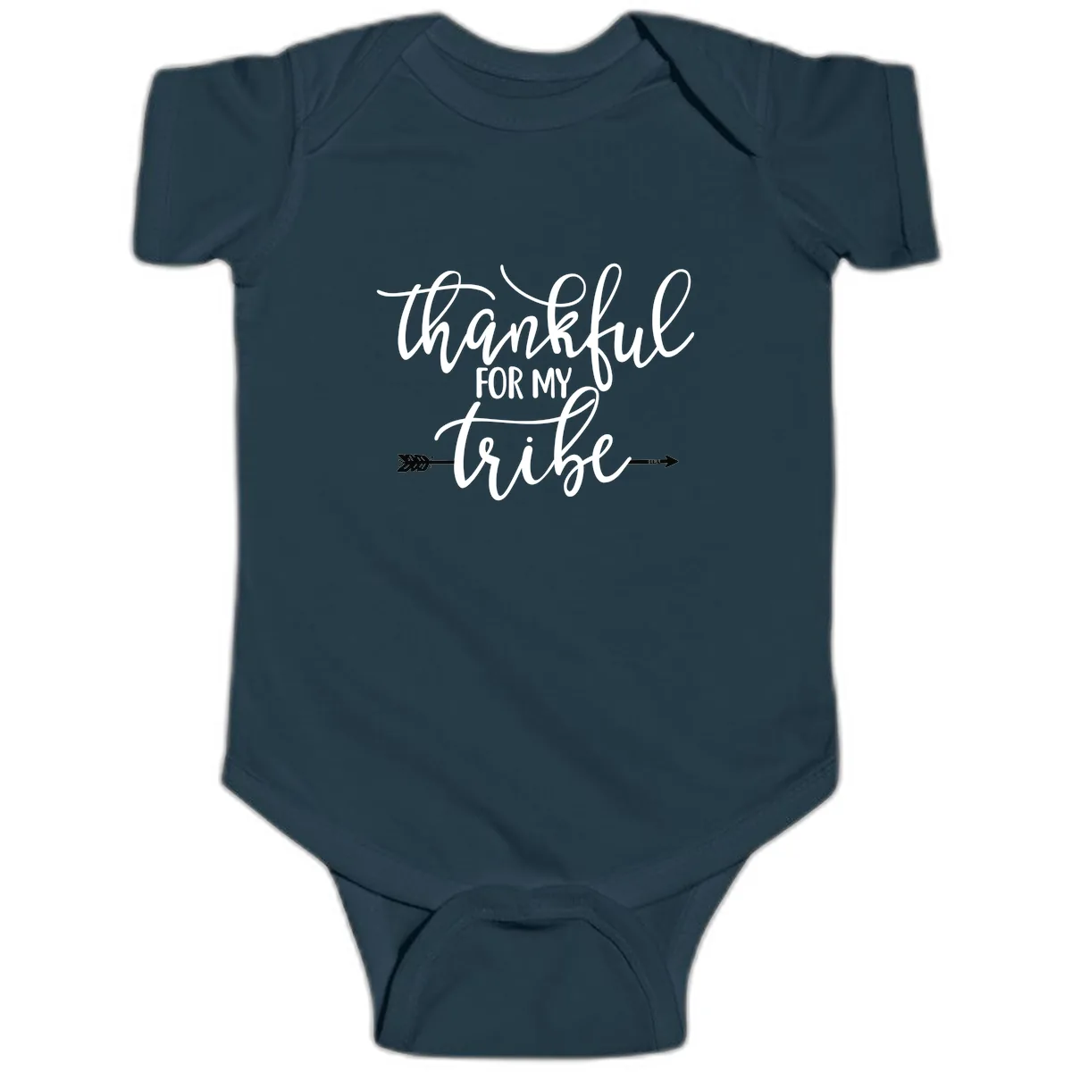 Thankful For My Tribe Typography Design Baby Onesie in Navy