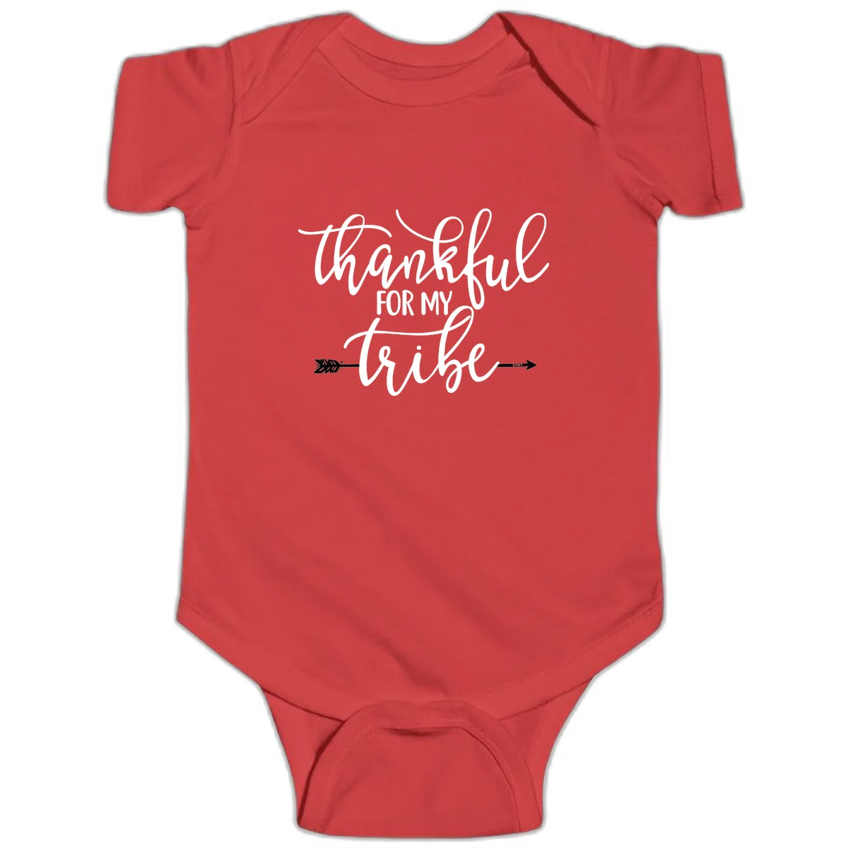 Thankful For My Tribe Typography Design Baby Onesie in Red