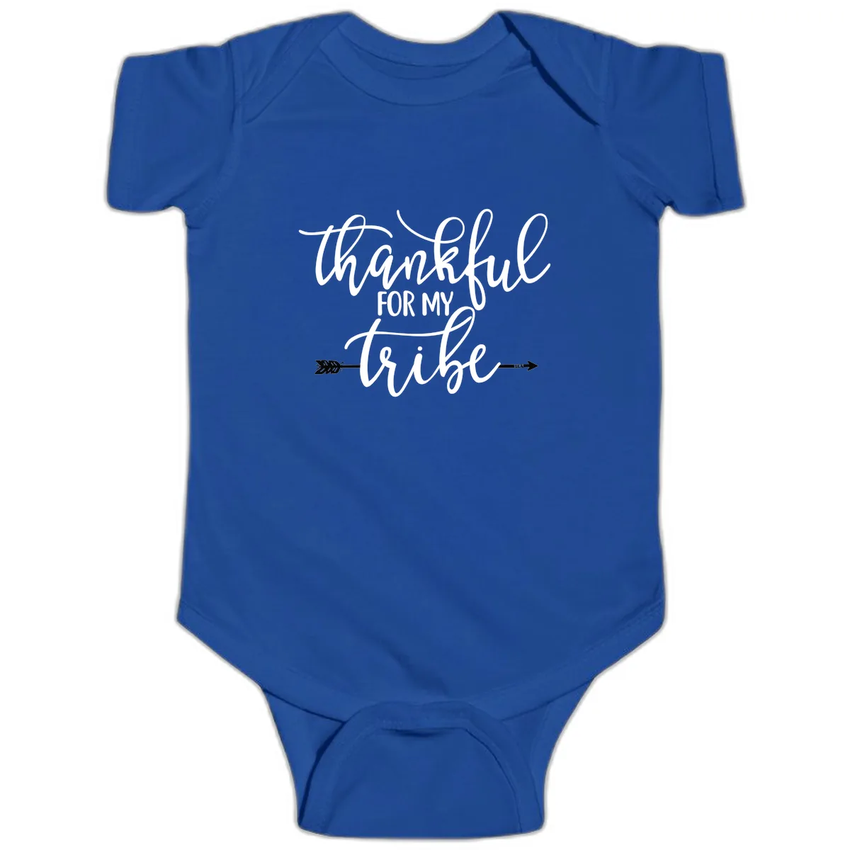 Thankful For My Tribe Typography Design Baby Onesie in Royal