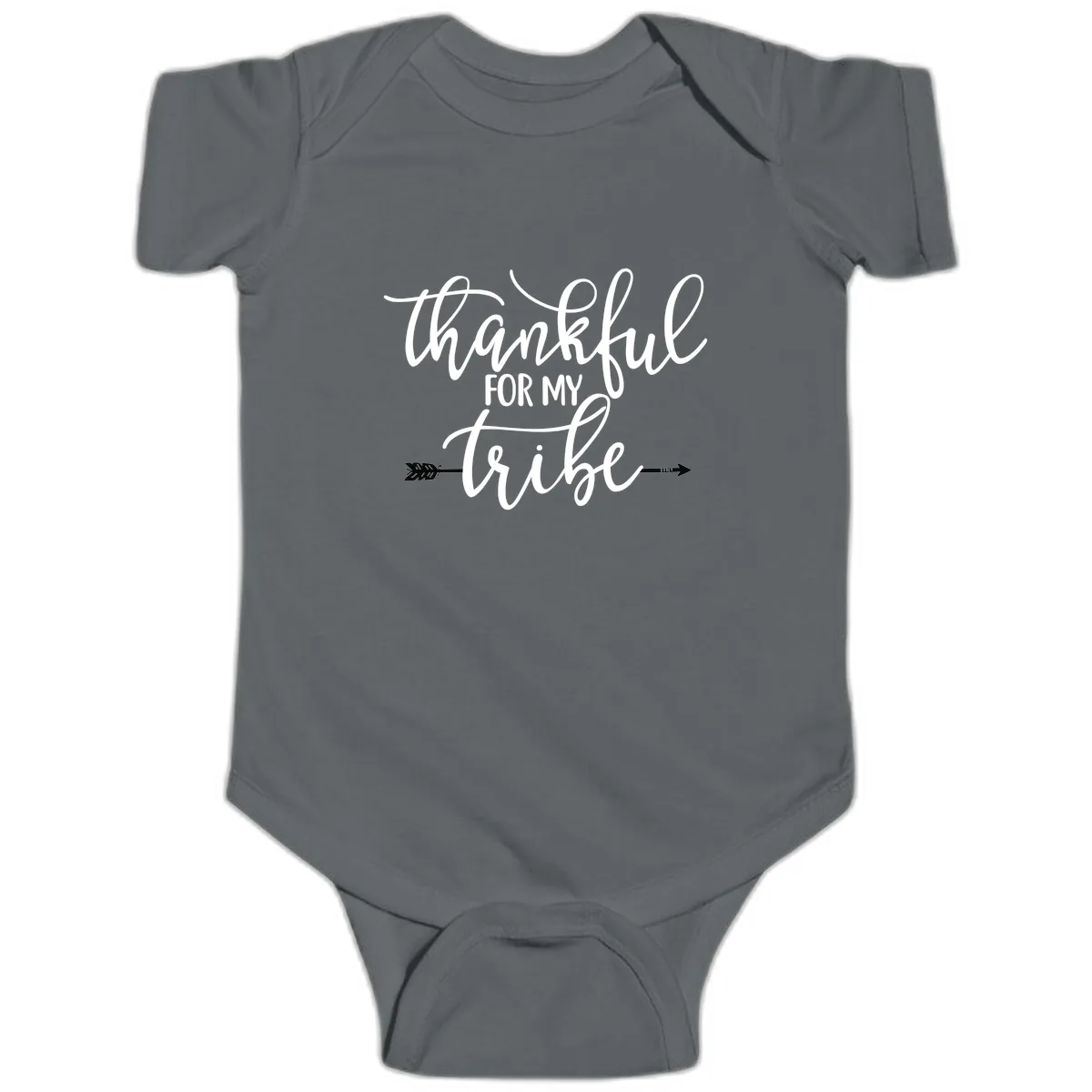 Thankful For My Tribe Typography Design Baby Onesie in Charcoal