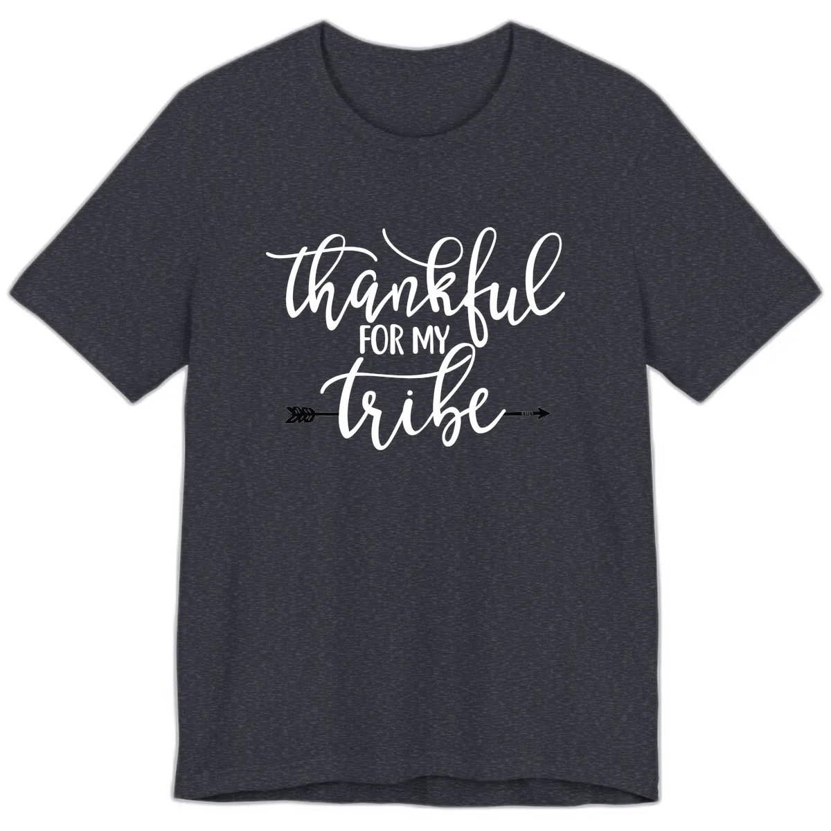 Thankful For My Tribe Typography Design Premium T-Shirt in Heather Navy