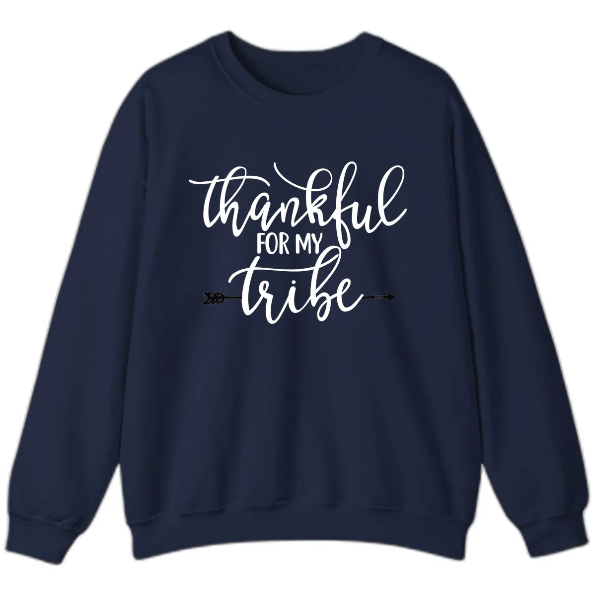Thankful For My Tribe Typography Design Sweatshirt in Navy
