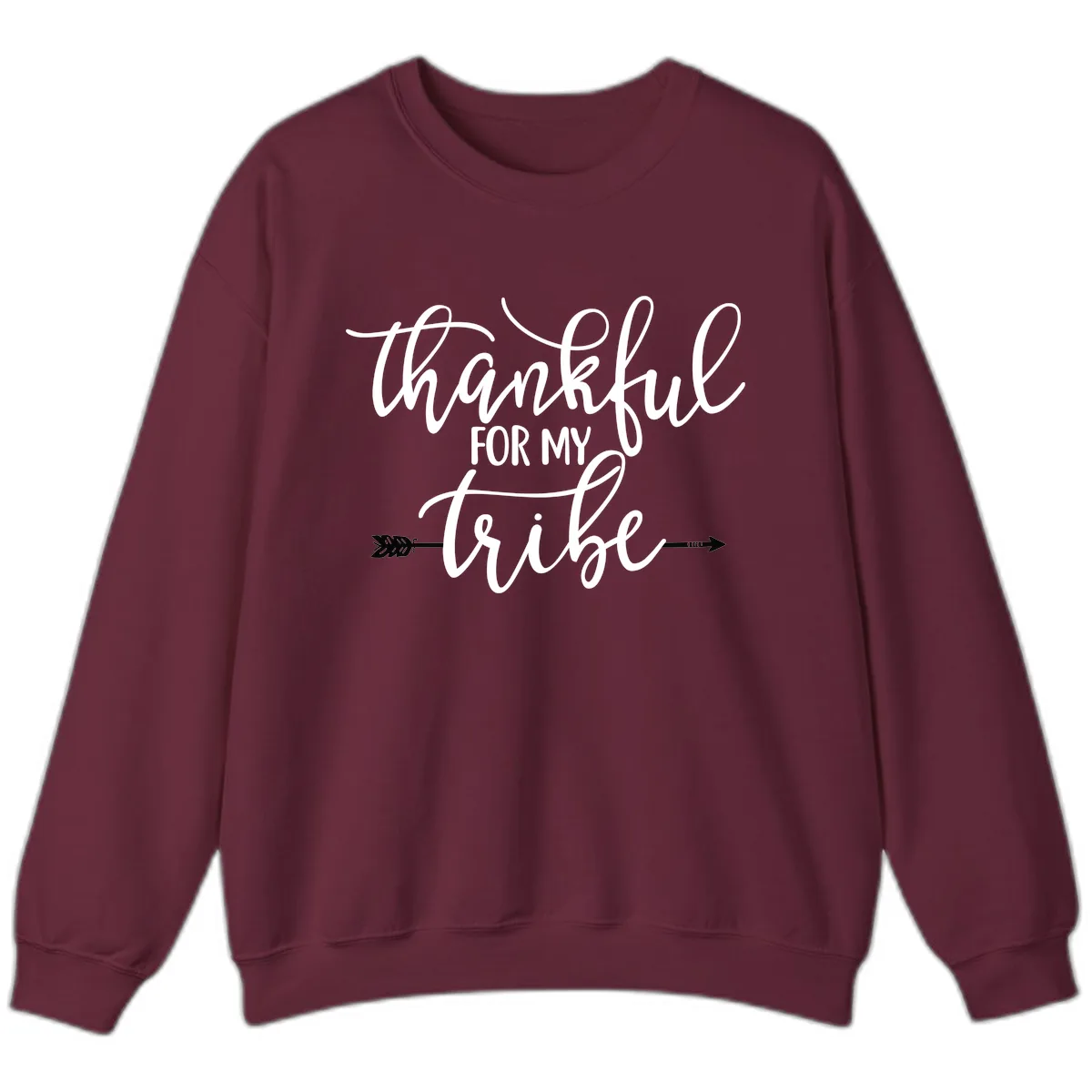 Thankful For My Tribe Typography Design Sweatshirt in Maroon