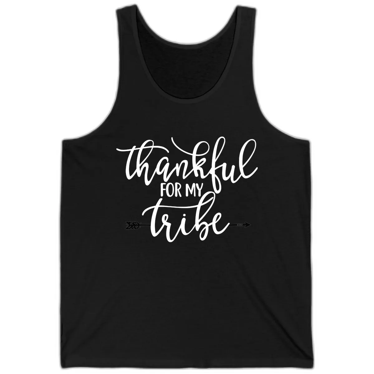 Thankful For My Tribe Typography Design Tank in Black