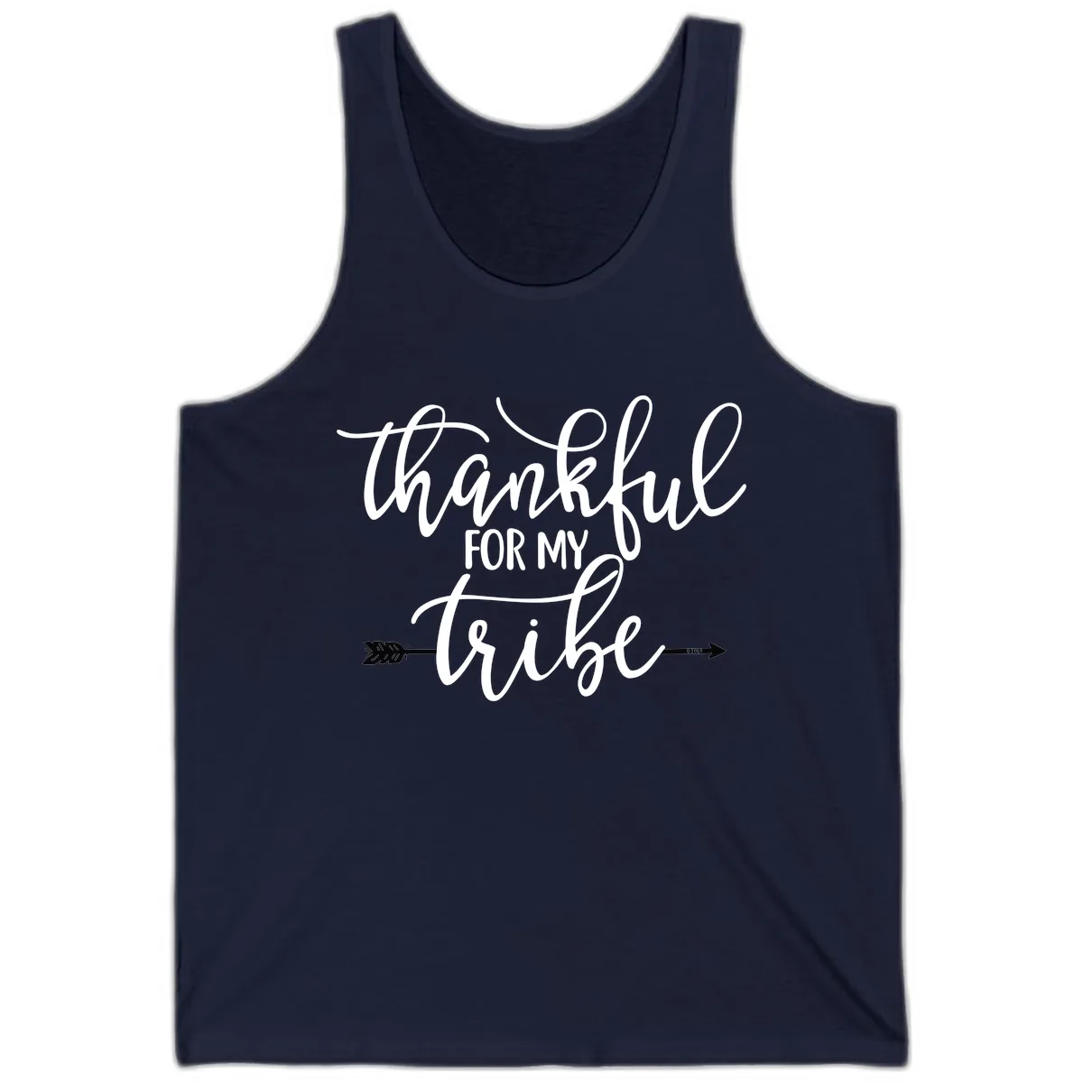 Thankful For My Tribe Typography Design Tank in Navy