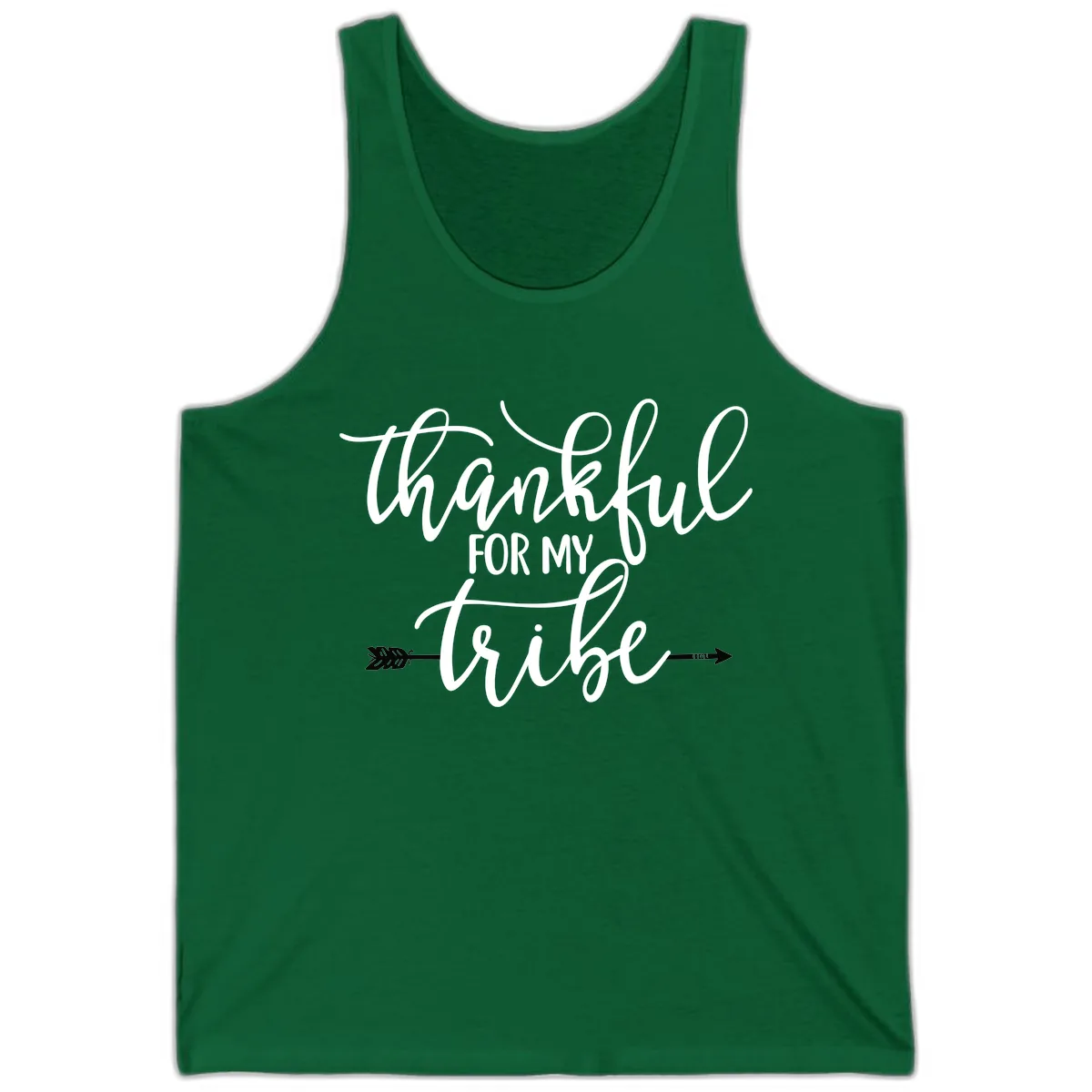Thankful For My Tribe Typography Design Tank in Kelly