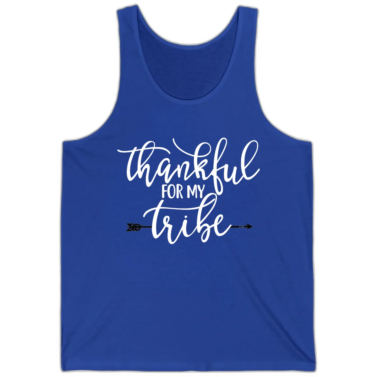 Thankful For My Tribe Typography Design Tank in True Royal